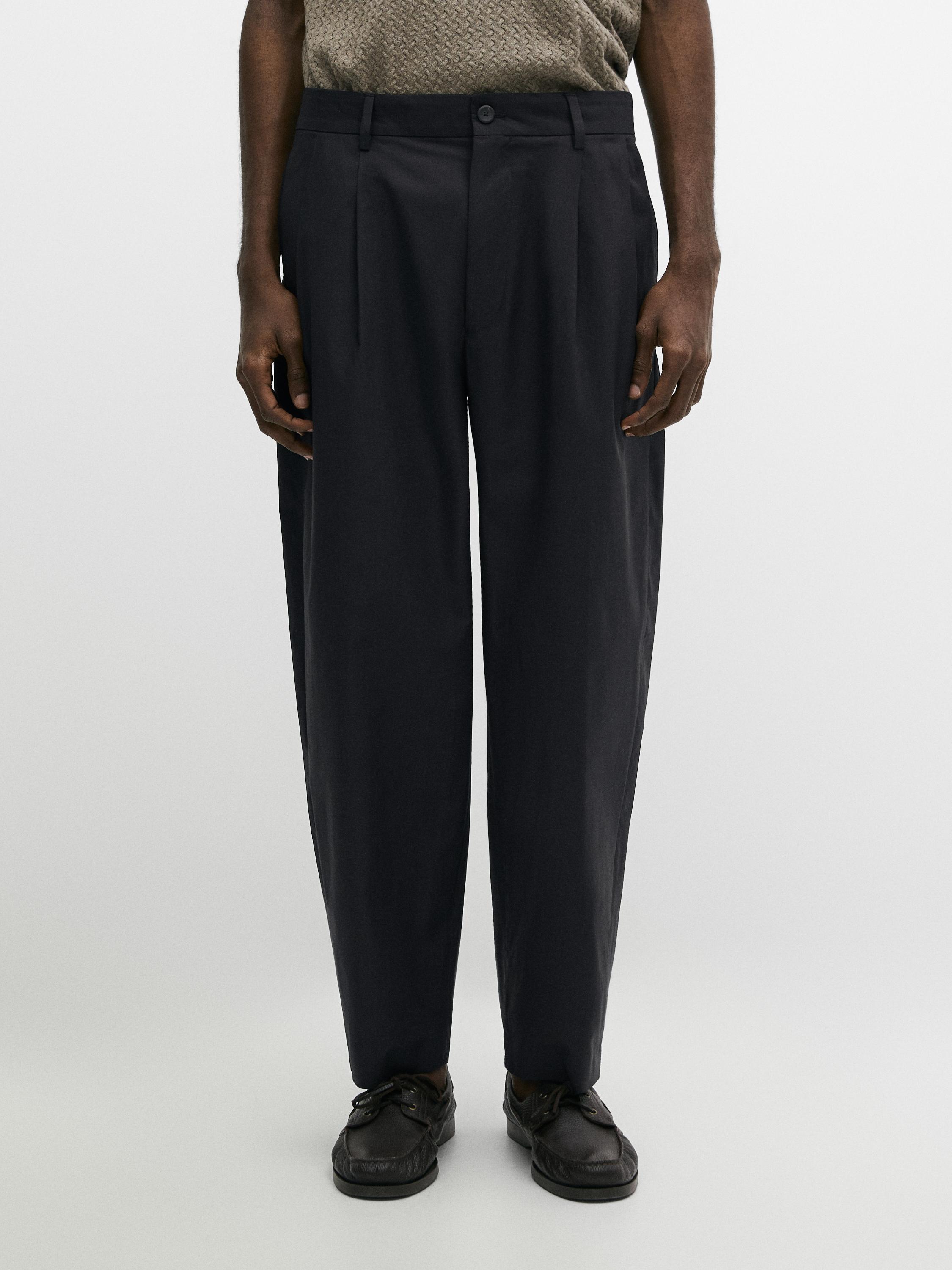 Cotton trousers with double darts — NAVY BLUE