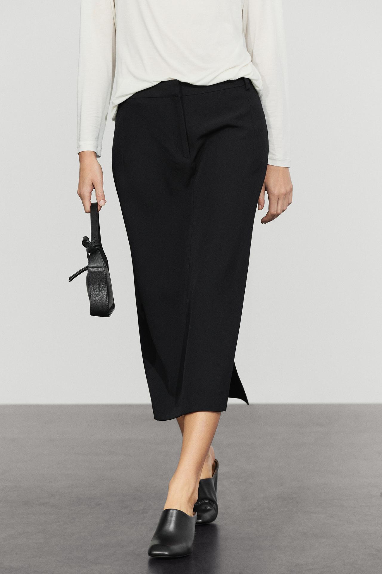 Straight wool blend midi skirt — DARK BLUE