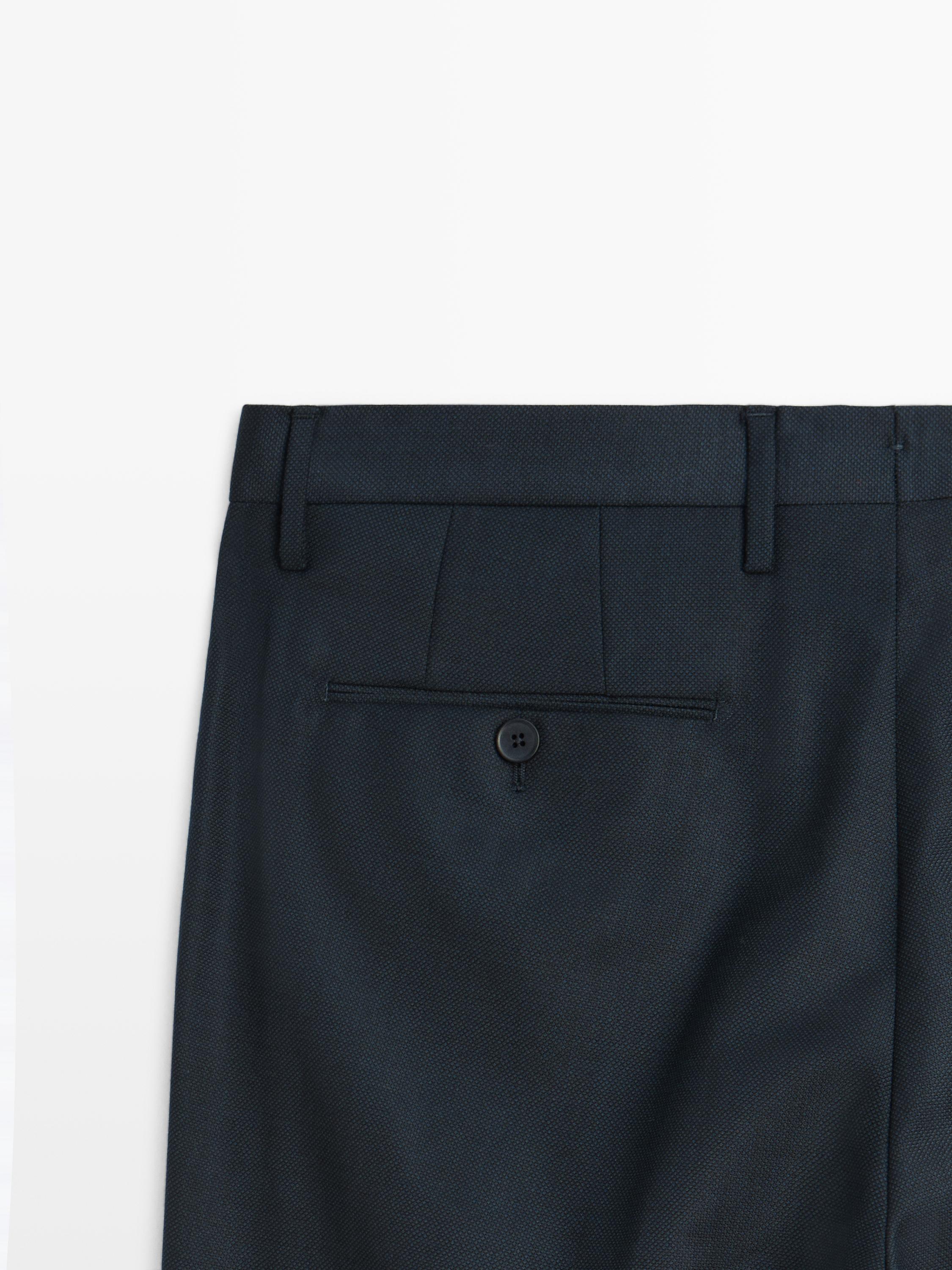 Cool wool micro-textured suit trousers — NAVY BLUE
