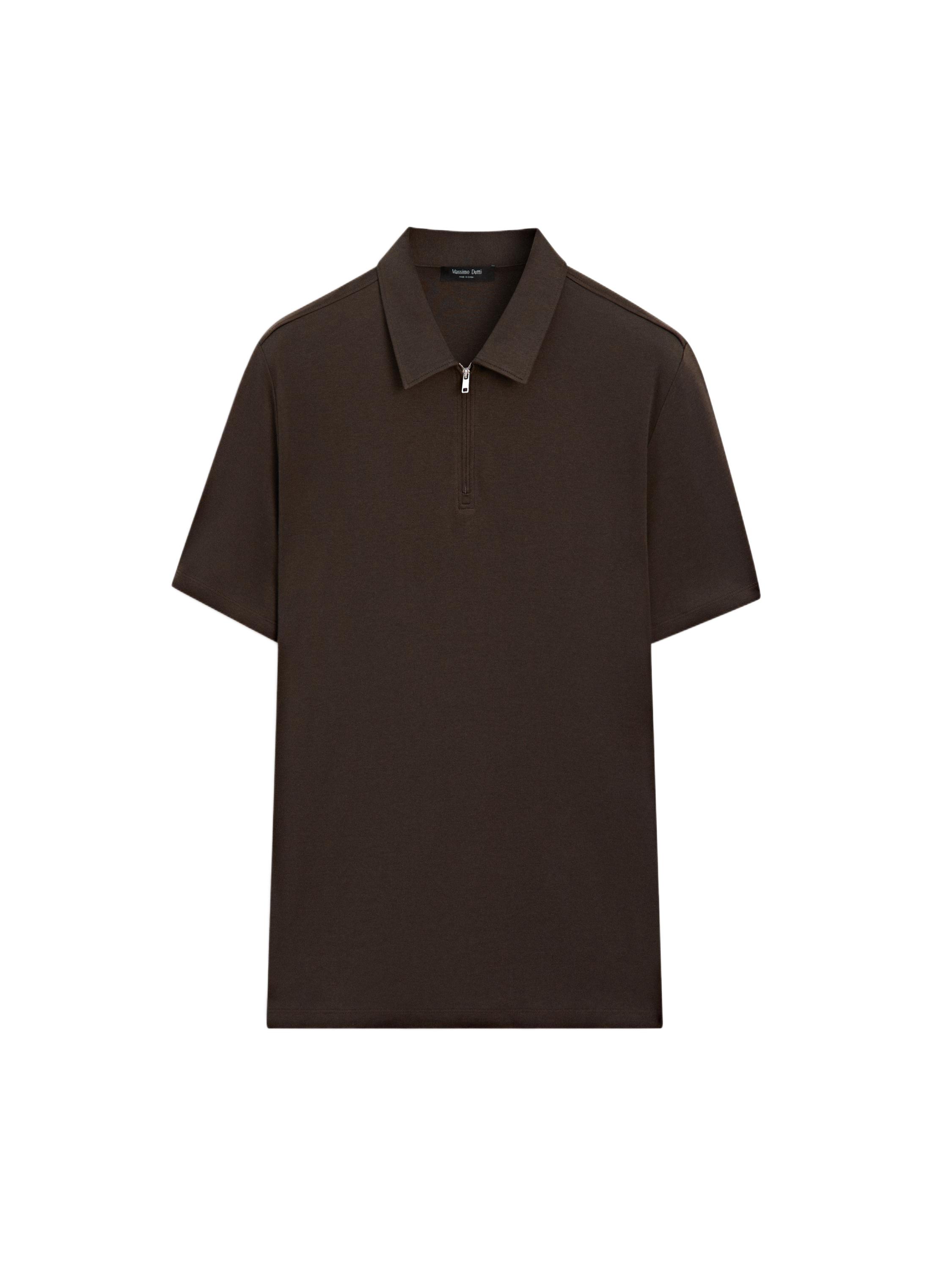 Short sleeve polo shirt with zip detail — Chocolate