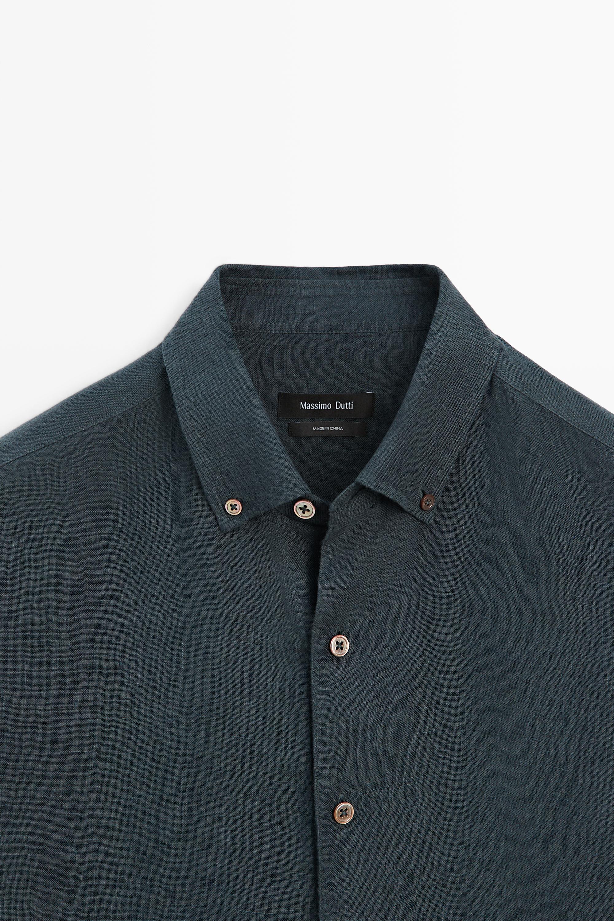 Regular fit 100% linen faded shirt — NAVY BLUE