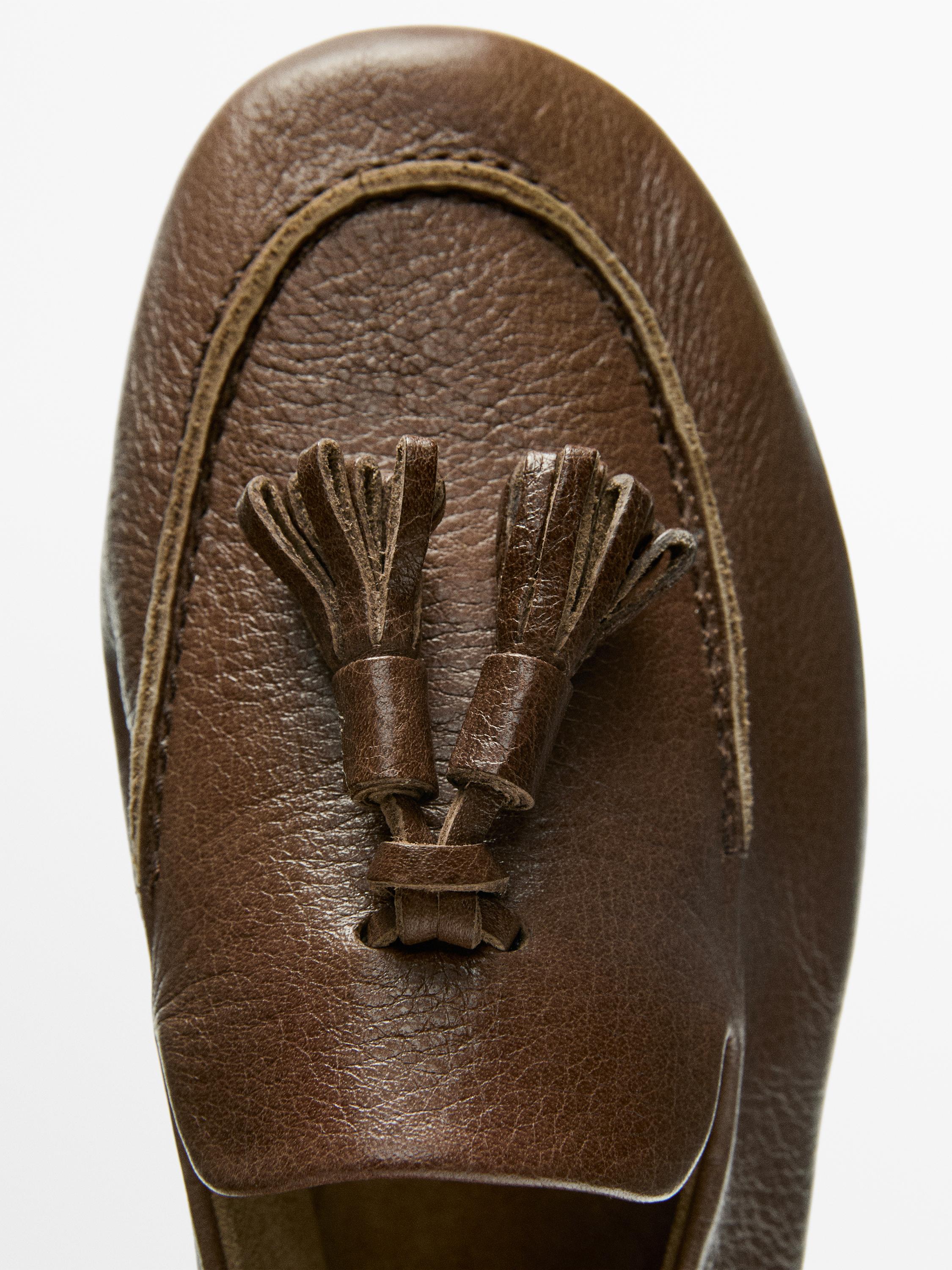 Leather tassel loafers — HAZELNUT BROWN