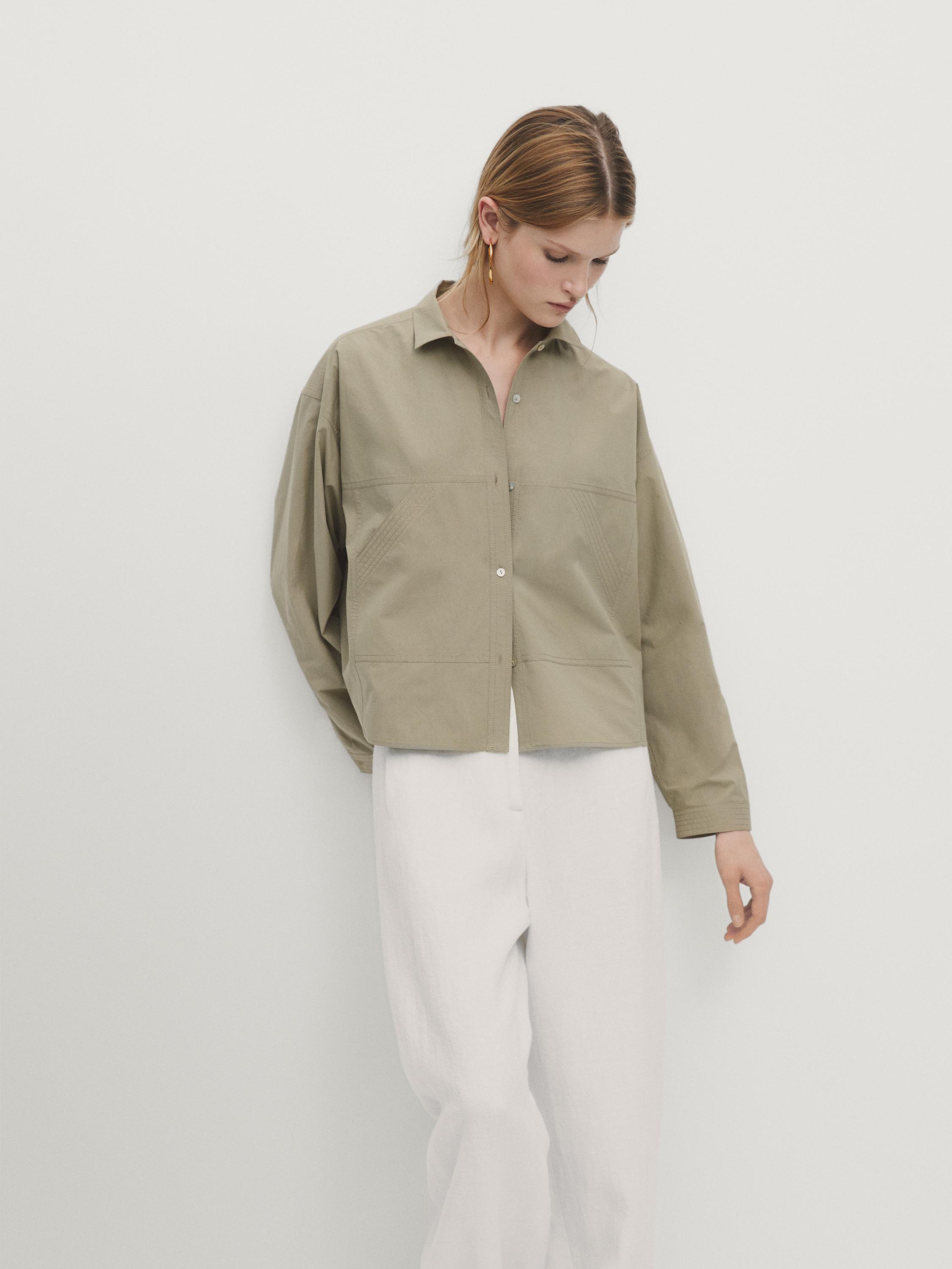 Chemise cropped en popeline avec poches