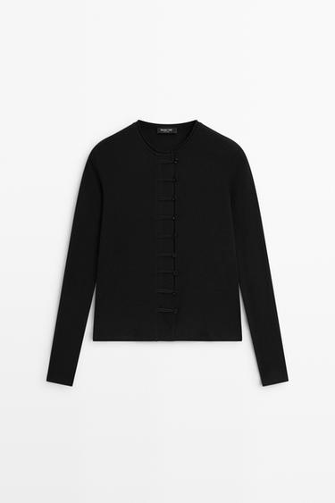 Cotton blend T-shirt with button detail — BLACK 2