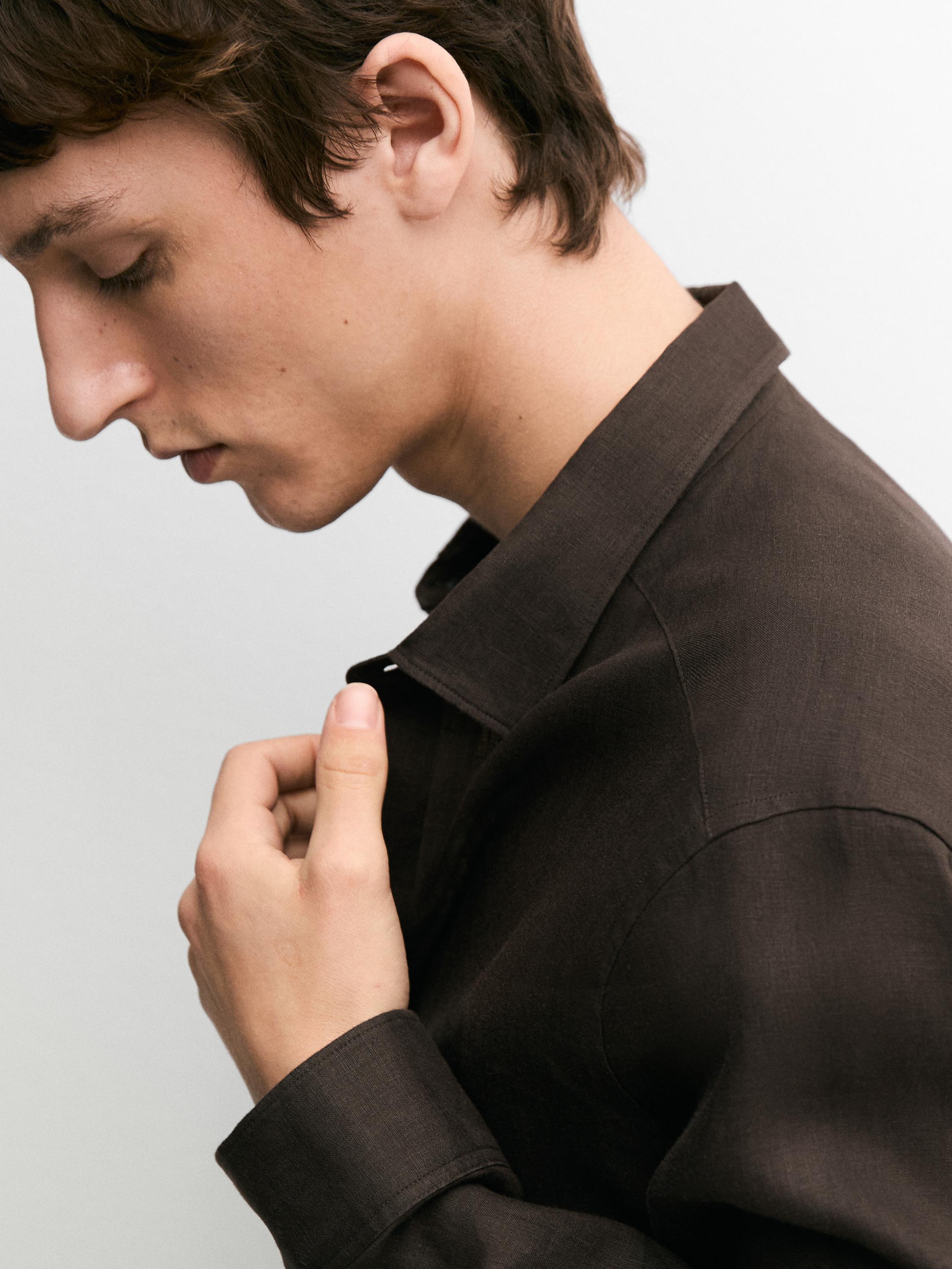 Extra fine regular fit linen shirt — BROWN