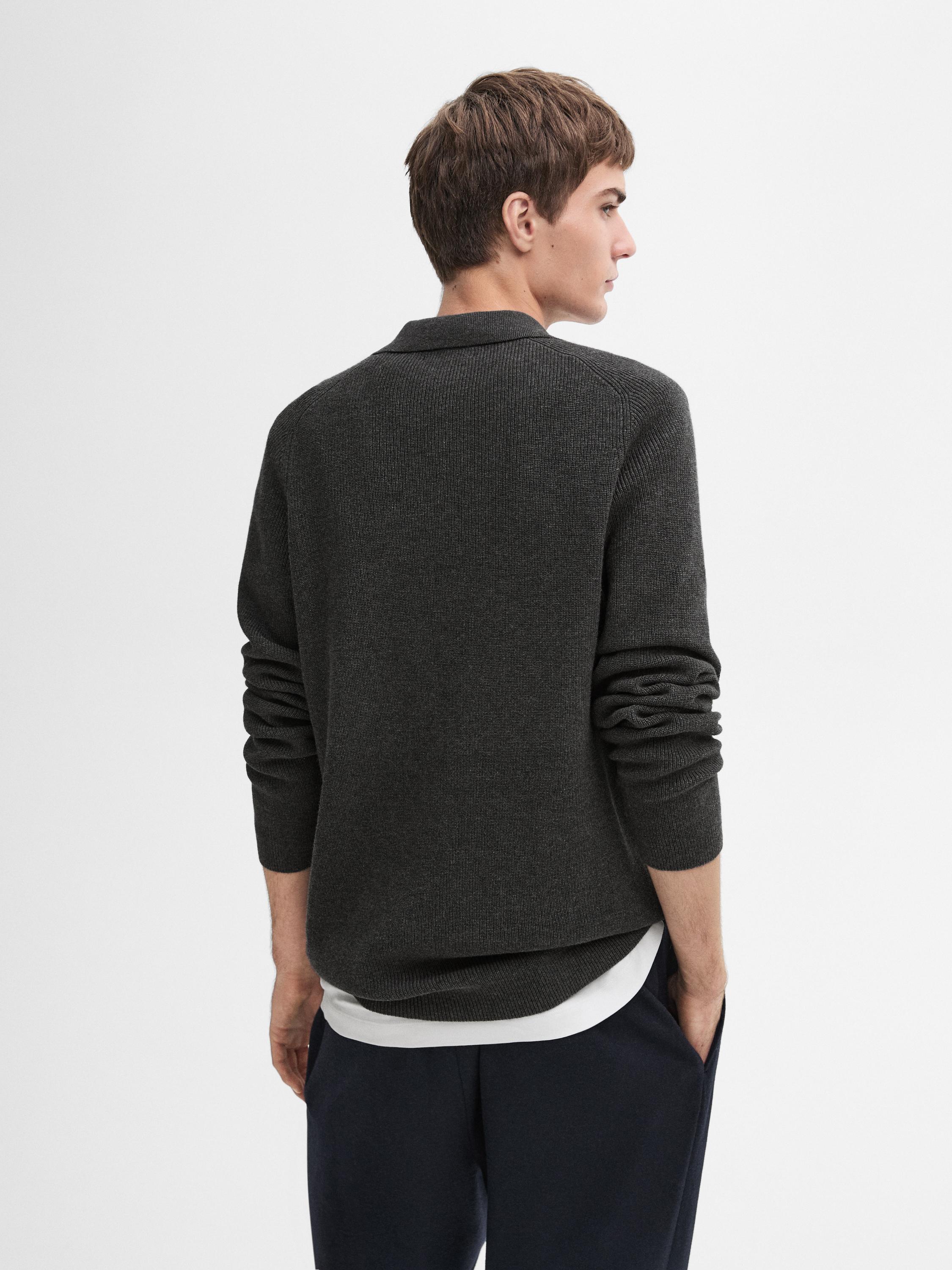 Ribbed knit polo collar sweater