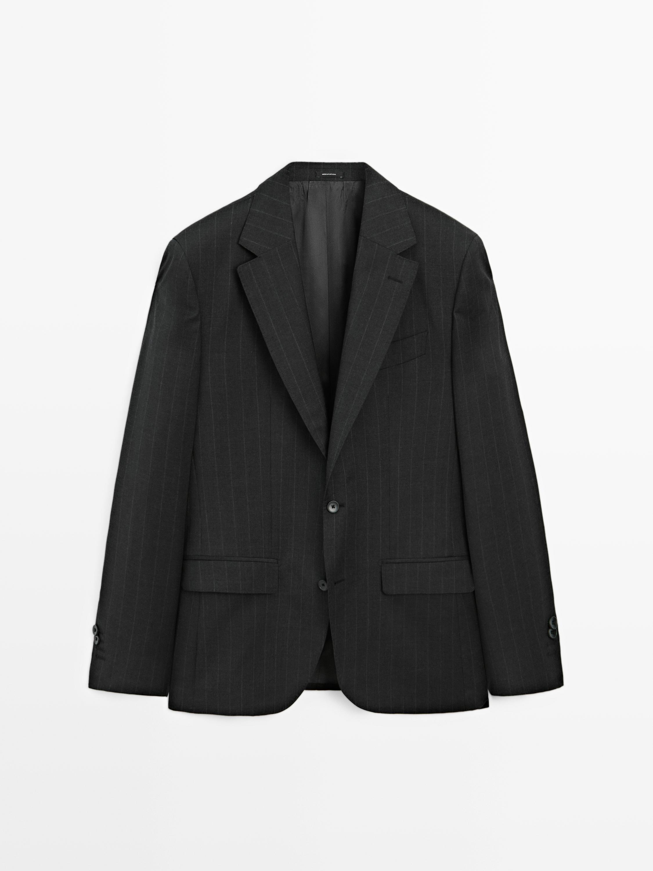 100% cool wool pinstripe suit blazer — GREY
