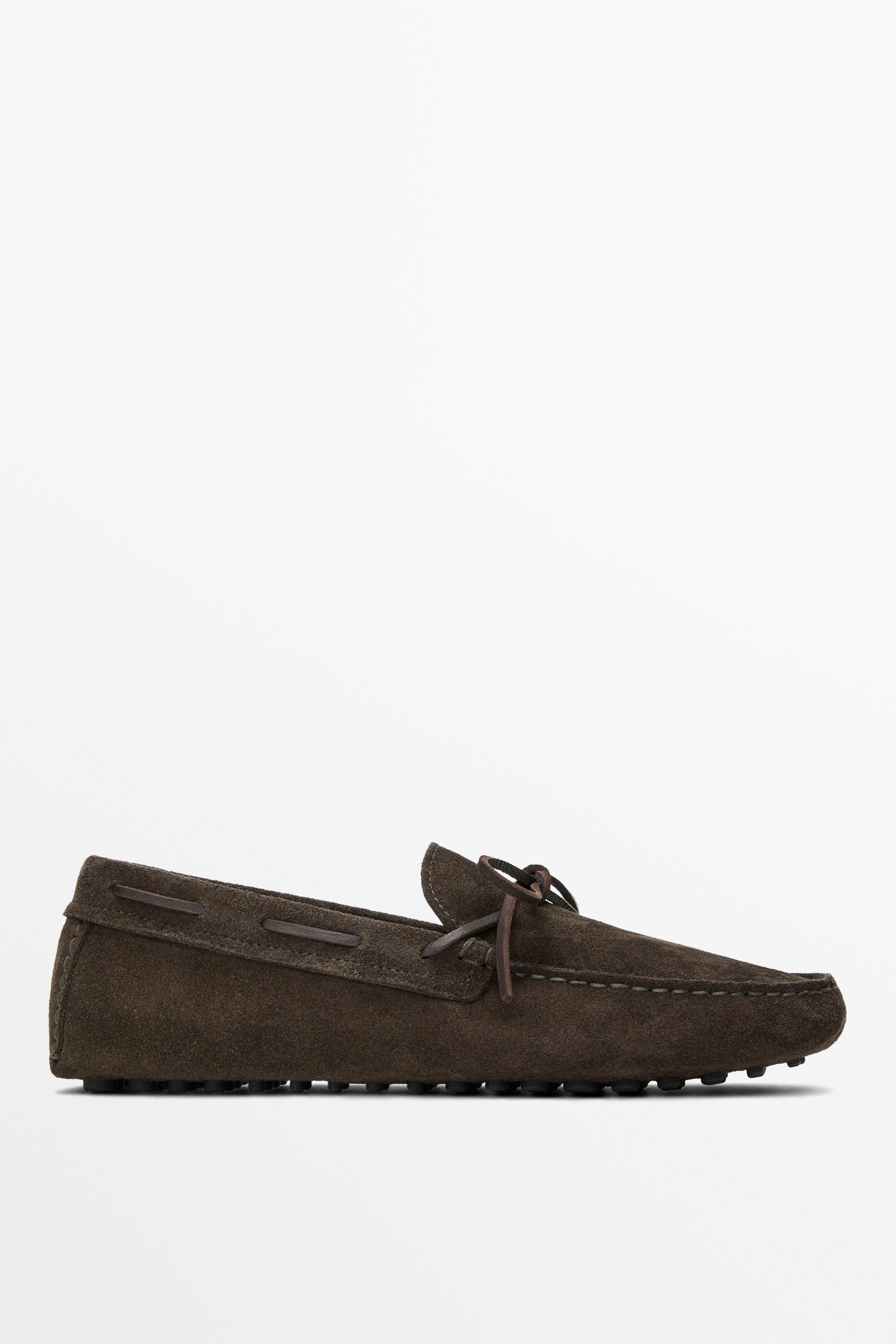 Soft leather loafers with tie — BROWN