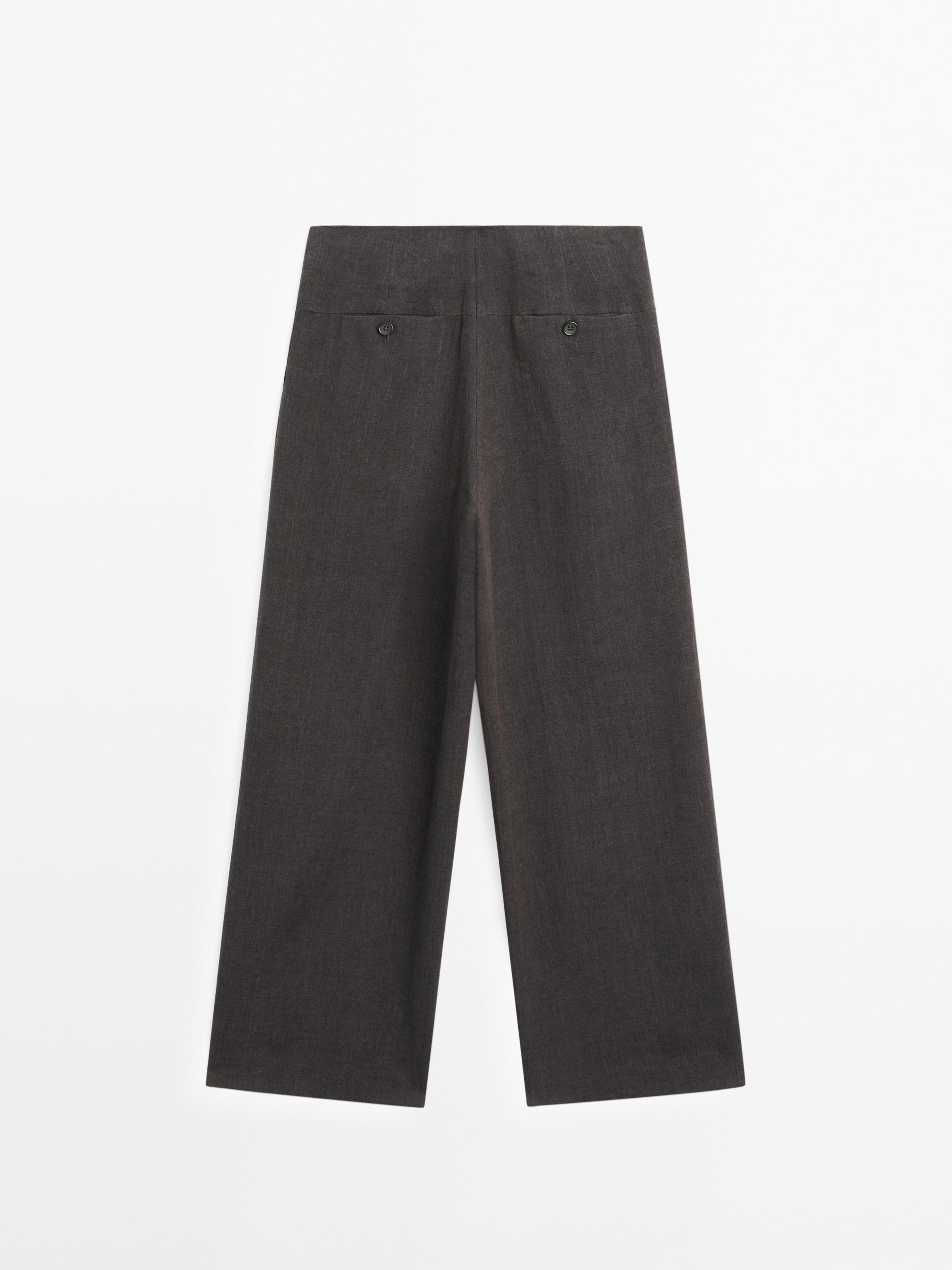 Lightweight straight fit 100% linen trousers · Dark Grey