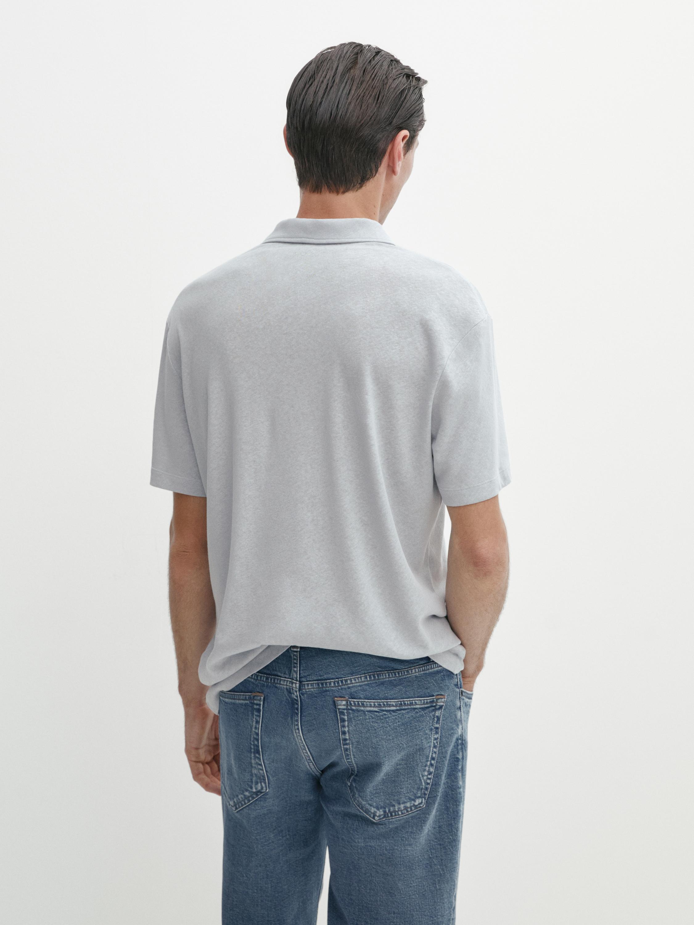 قميص بولو من الكتان المخلوط بأكمام قصيرة