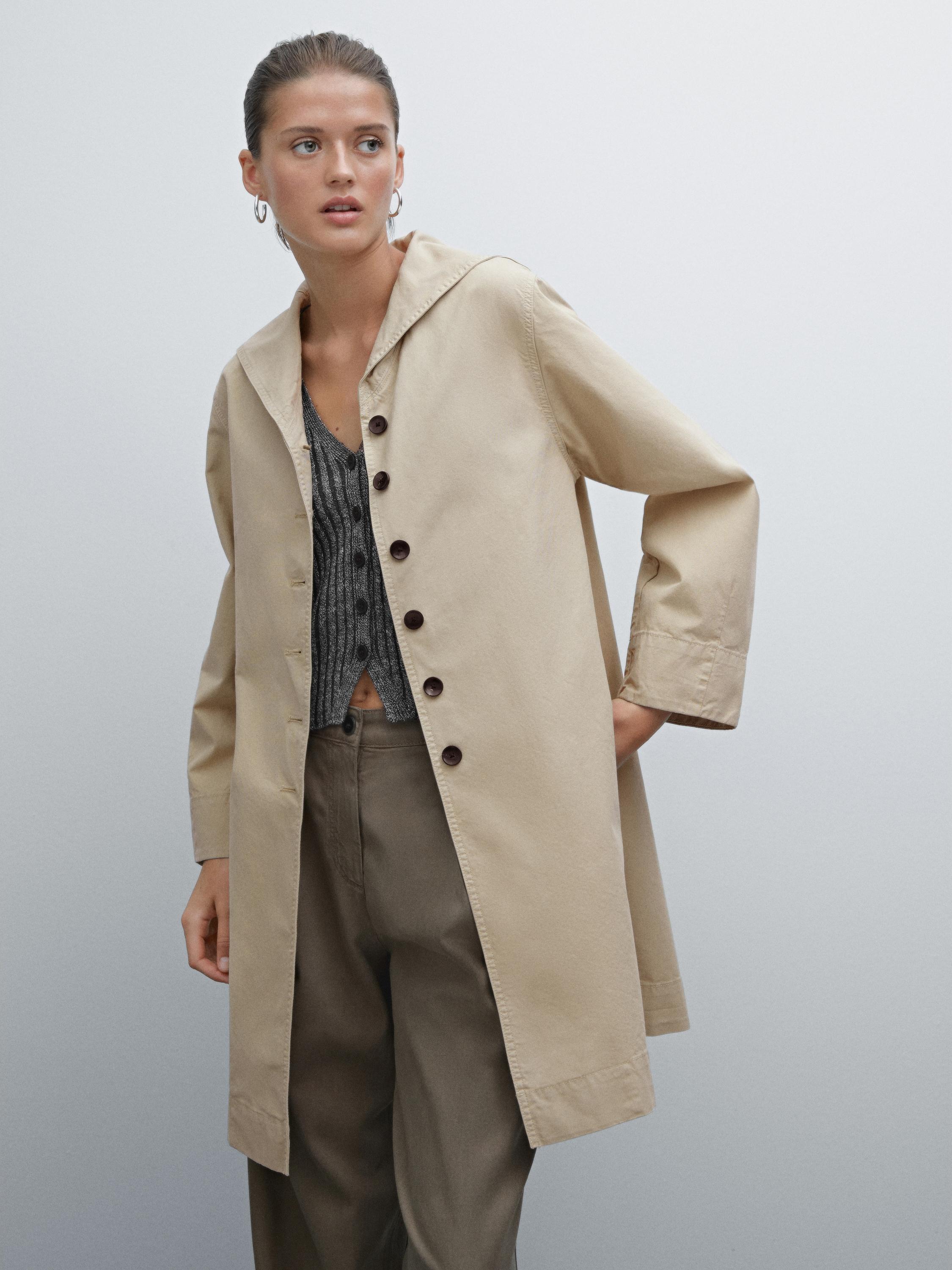 100% cotton sailor collar trench coat