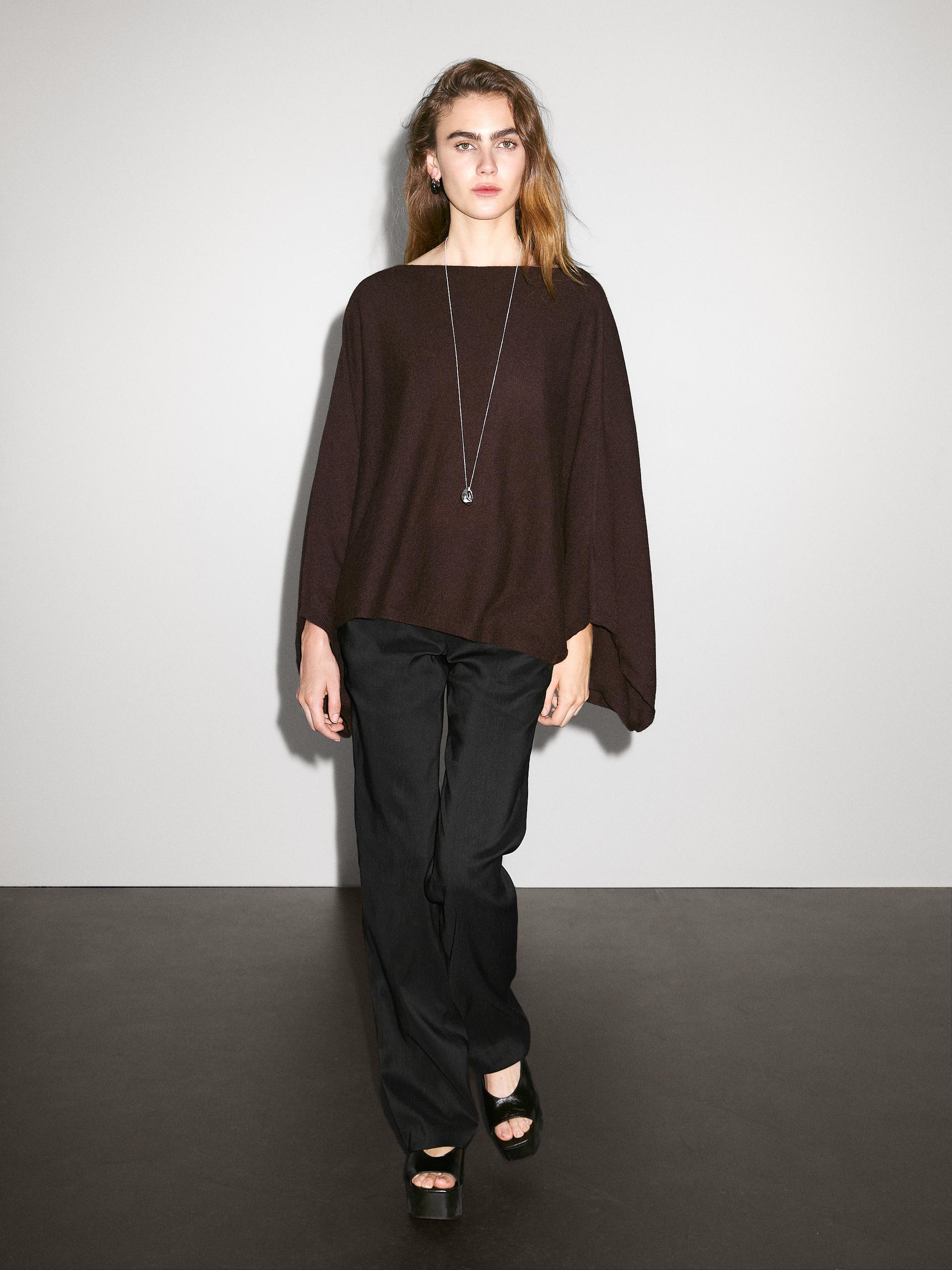 Cape Courte En Maille 100 % Cachemire - Marron - M - Massimo Dutti - Femme