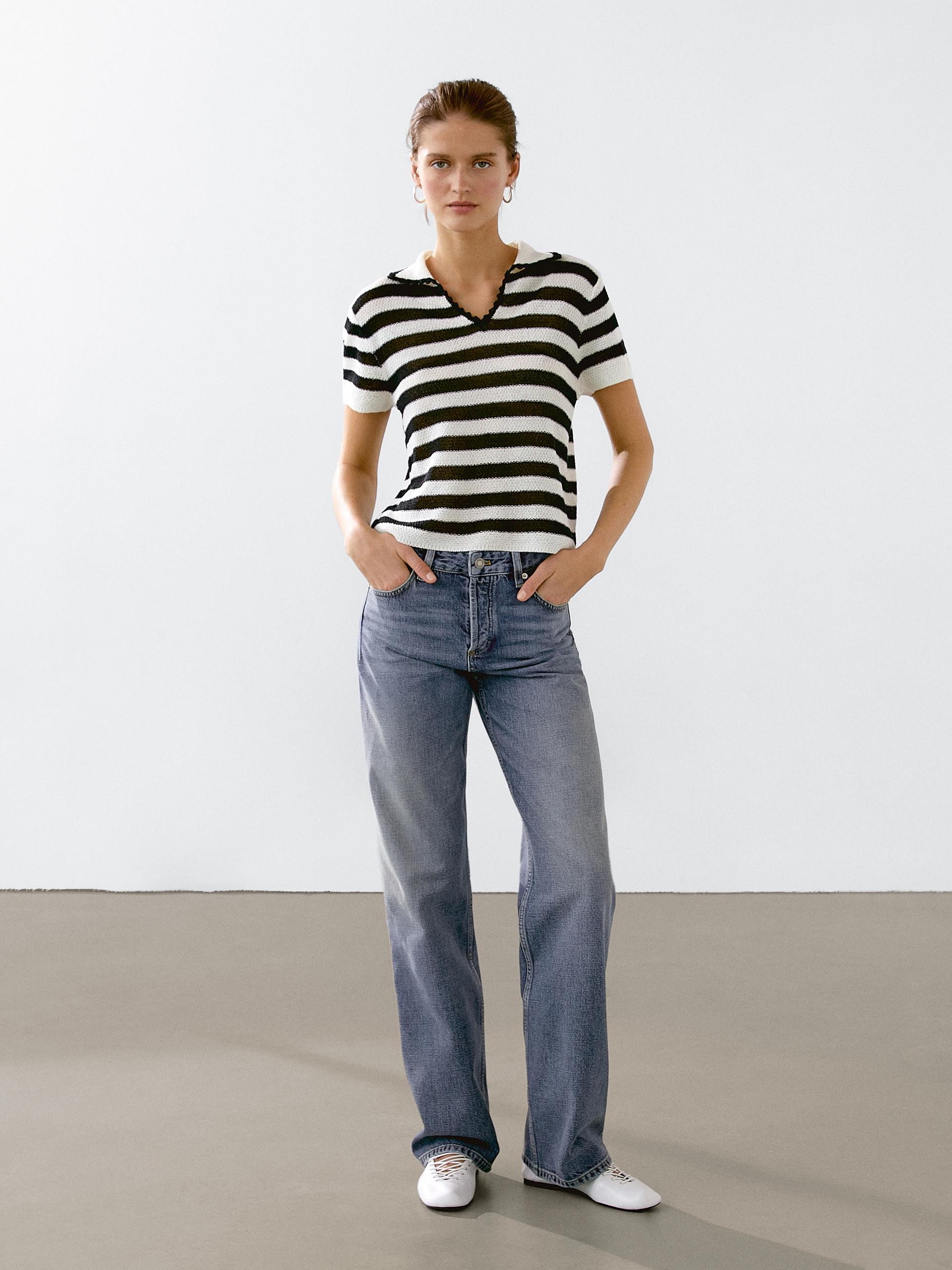 Maglia Stile Polo A Righe In Cotone - Nero - S - Massimo Dutti - Femminile