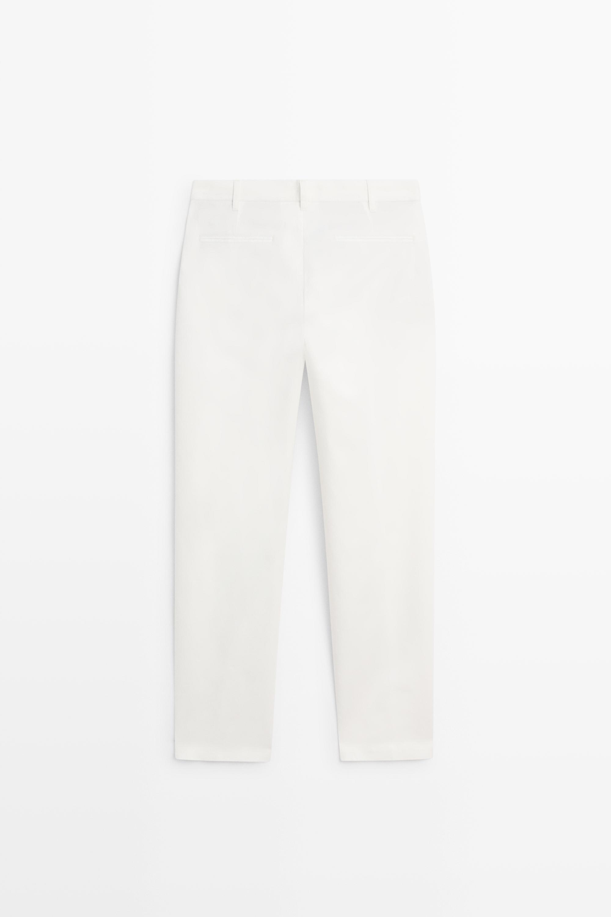 Linen-cotton straight-leg pants — Off white