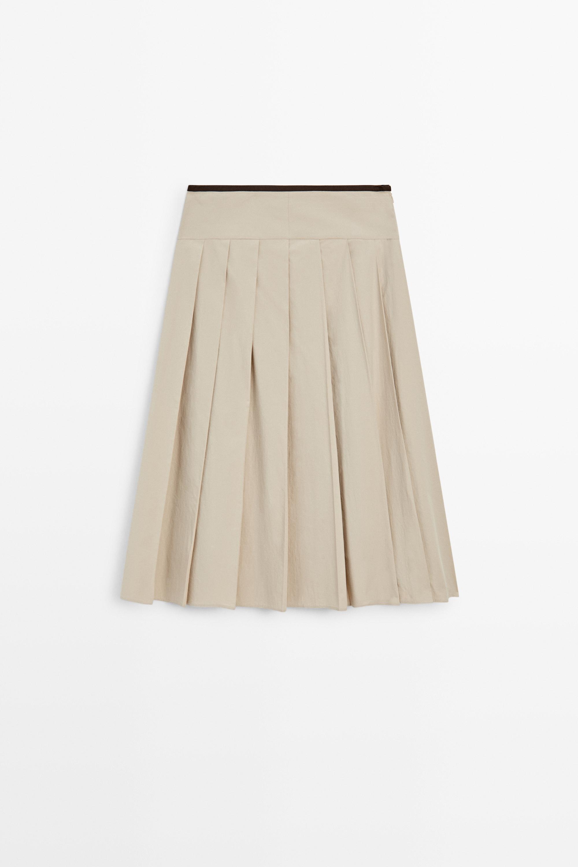 Pleated midi skirt with contrasting sash — SAND