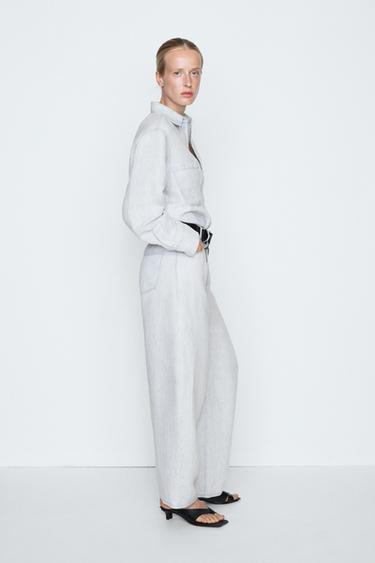 100% linen barrel fit pants - STUDIO — Light Blue 3