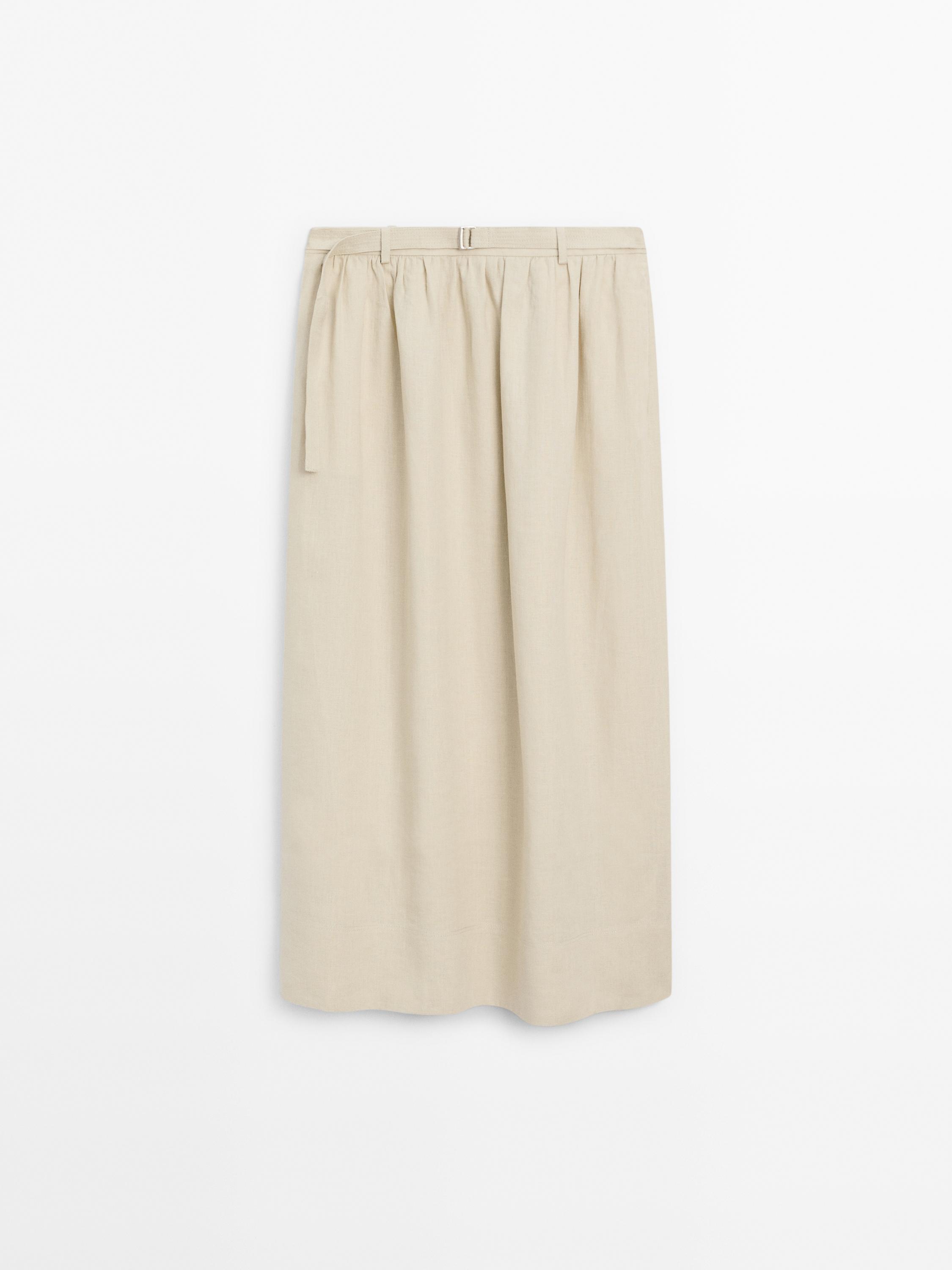 Jupe midi en lin avec ceinture