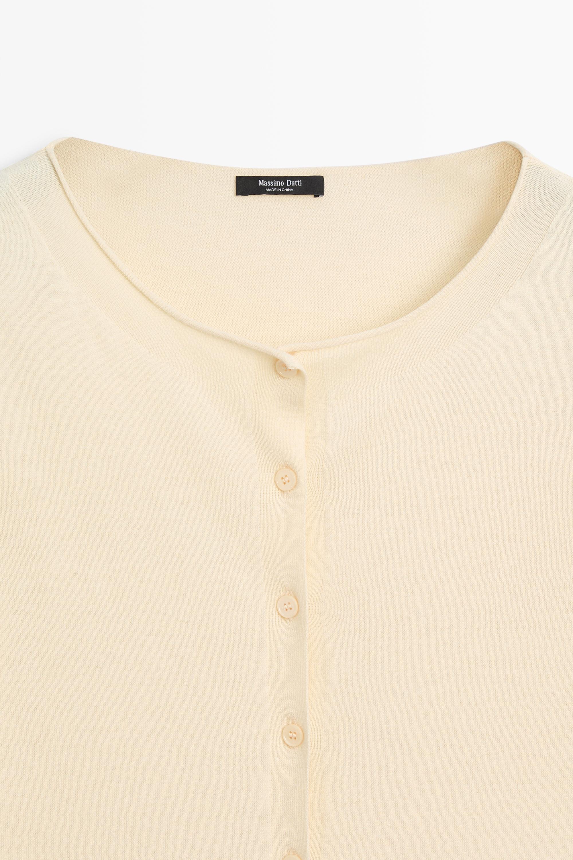 Cotton blend boat neck cardigan — Vanilla
