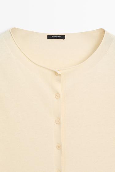 Cotton blend boat neck cardigan — Vanilla 4
