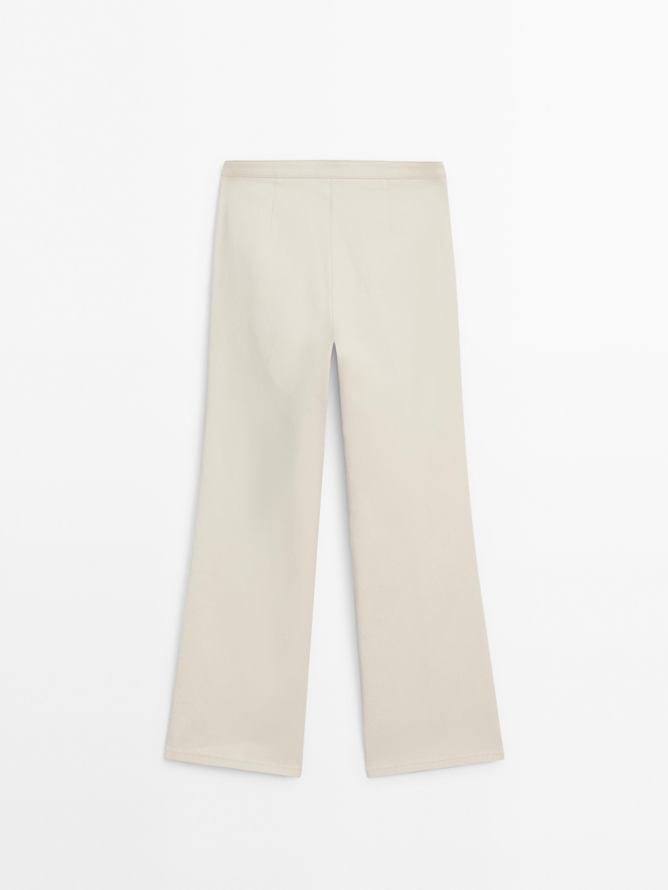 Waxed flare fit cropped trousers