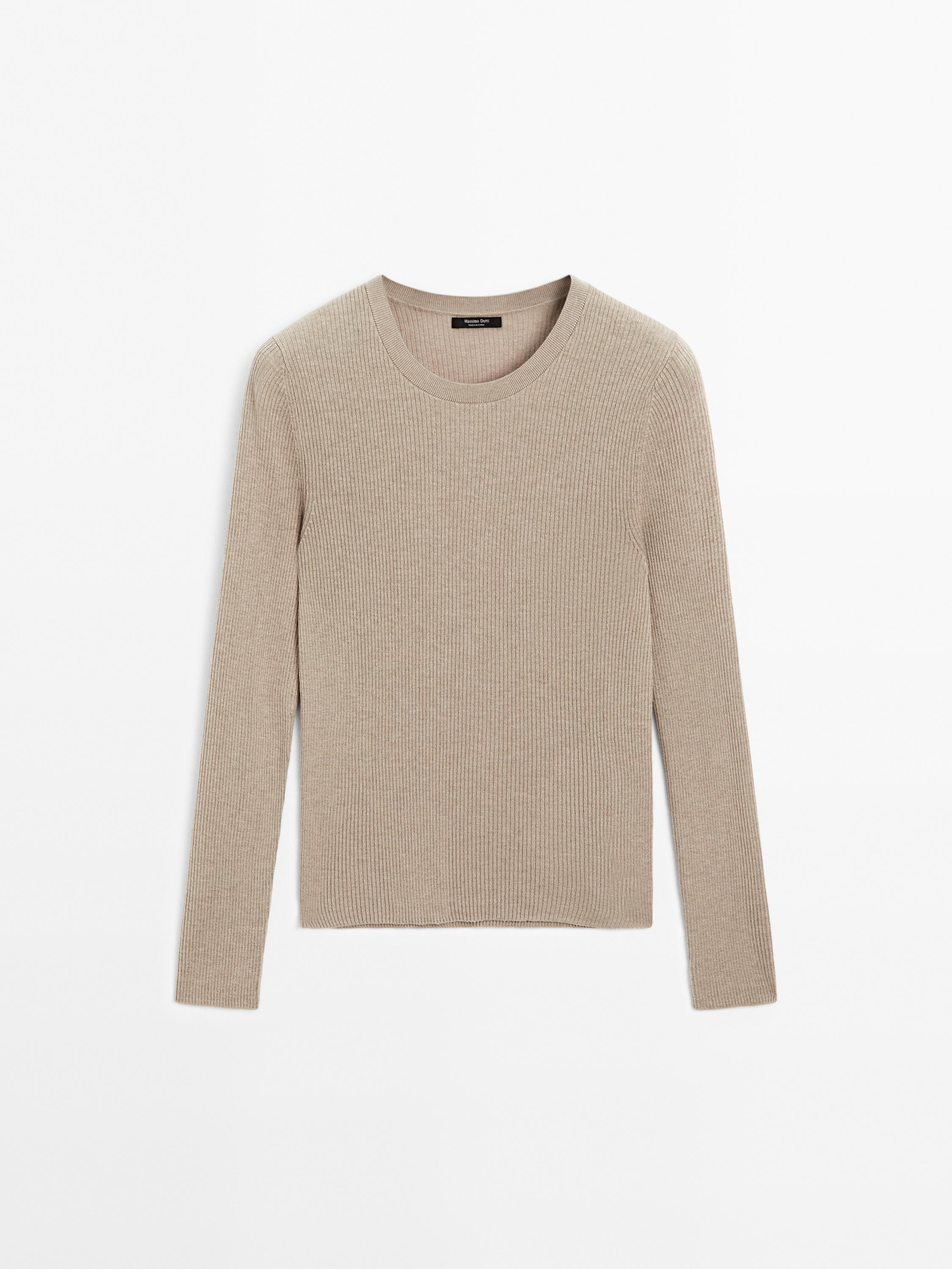 Ribbed knit wool blend sweater
