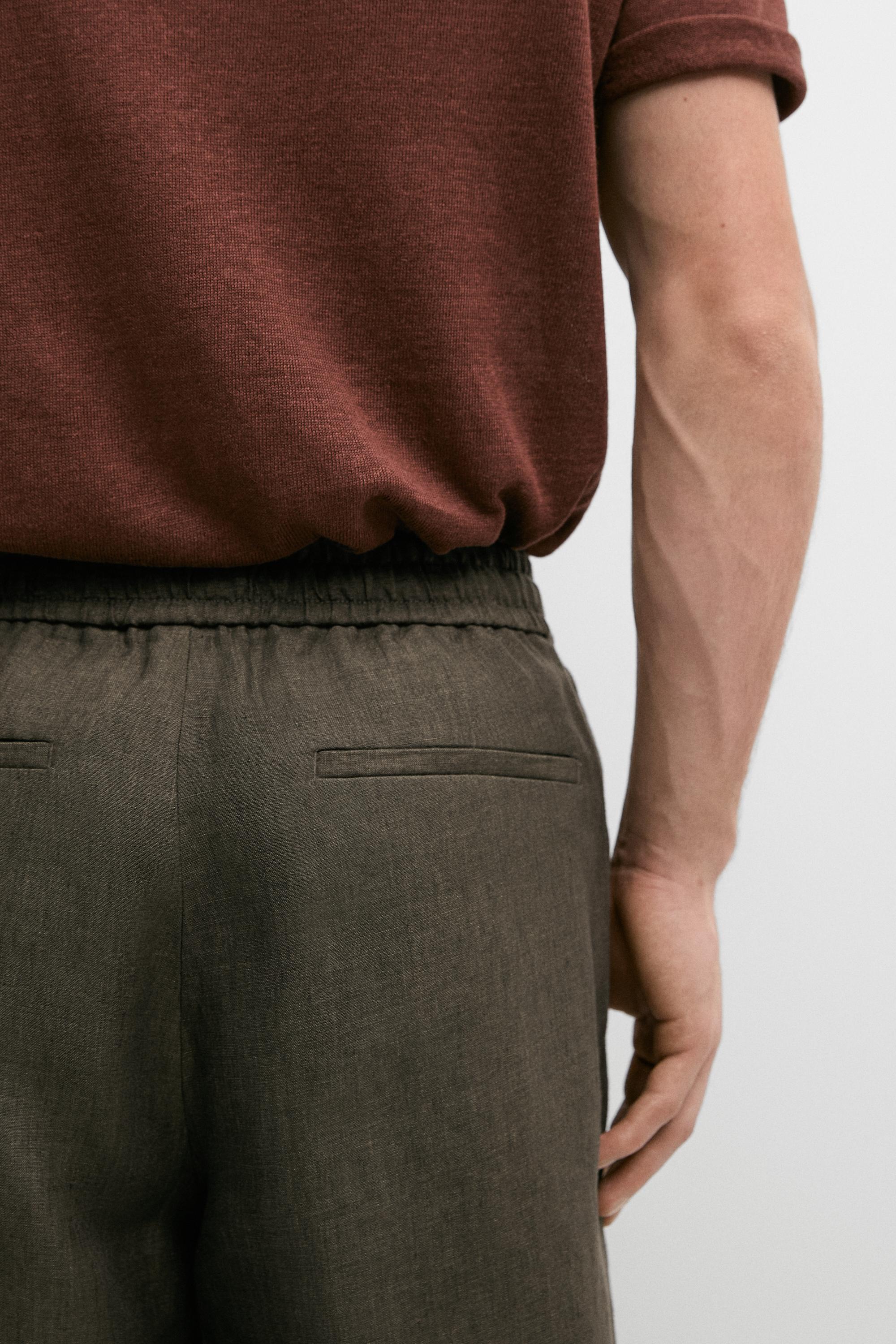 100% linen jogger fit trousers — GREEN MARL