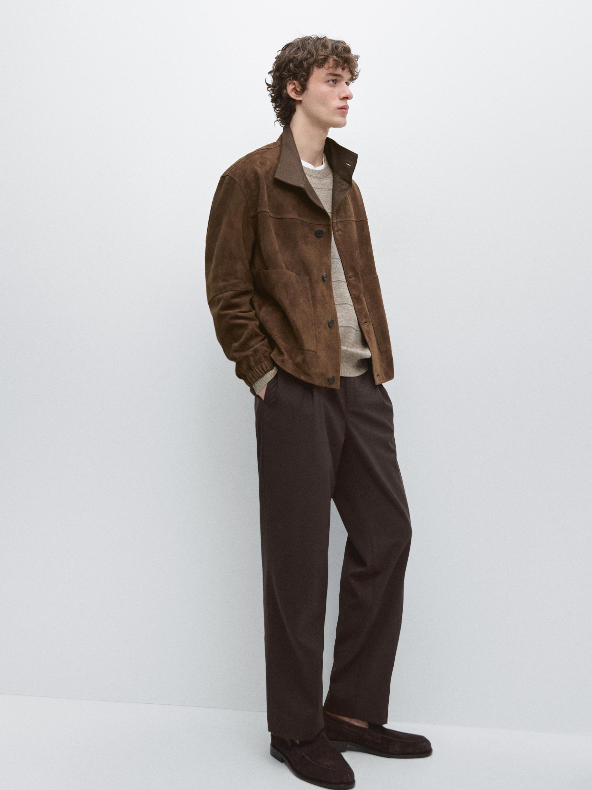 Relaxed fit wool blend trousers — BROWN