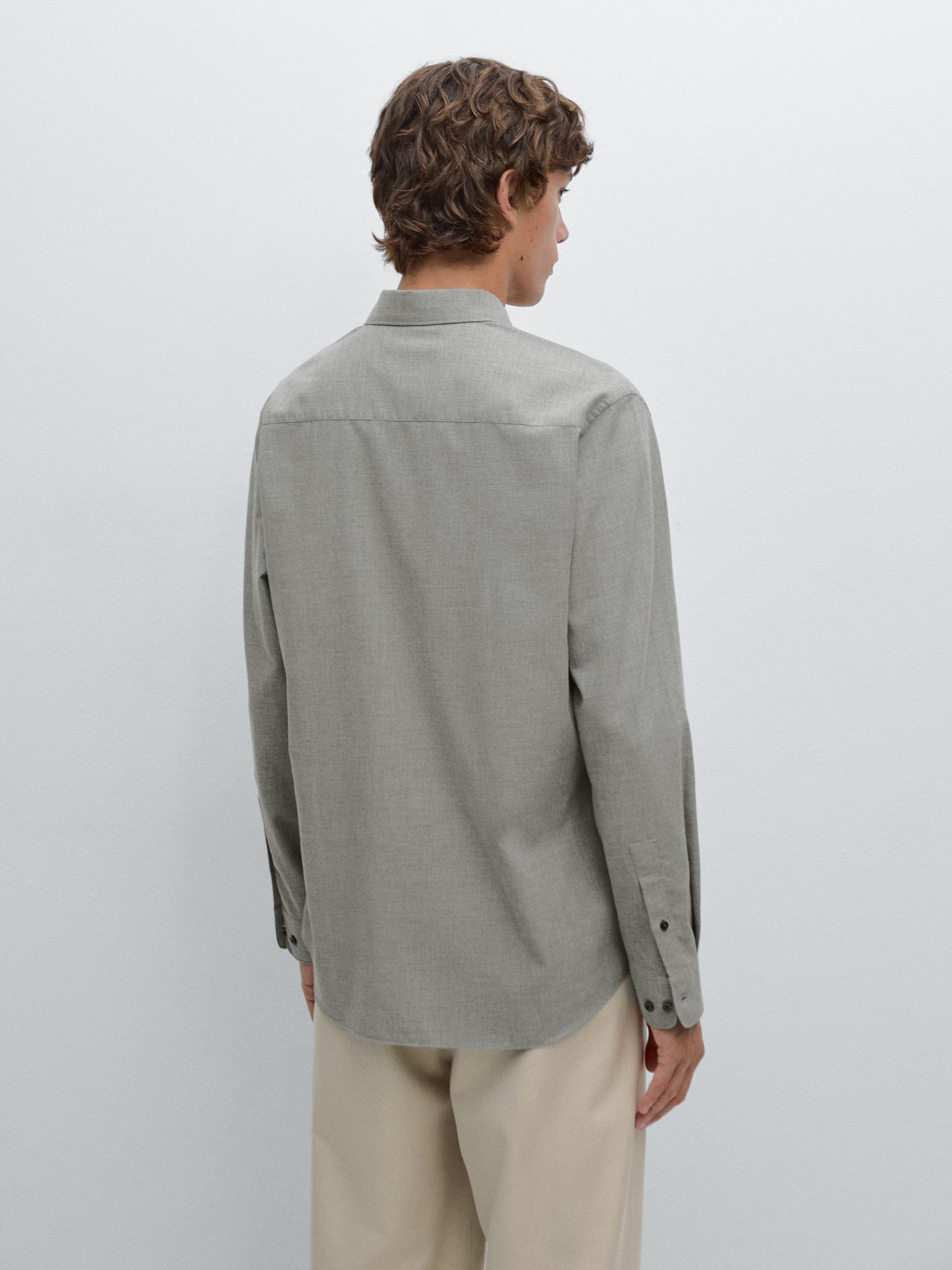 Chemise Slim Chinée En Twill - Gris Vigoré - Xl - Massimo Dutti - Homme