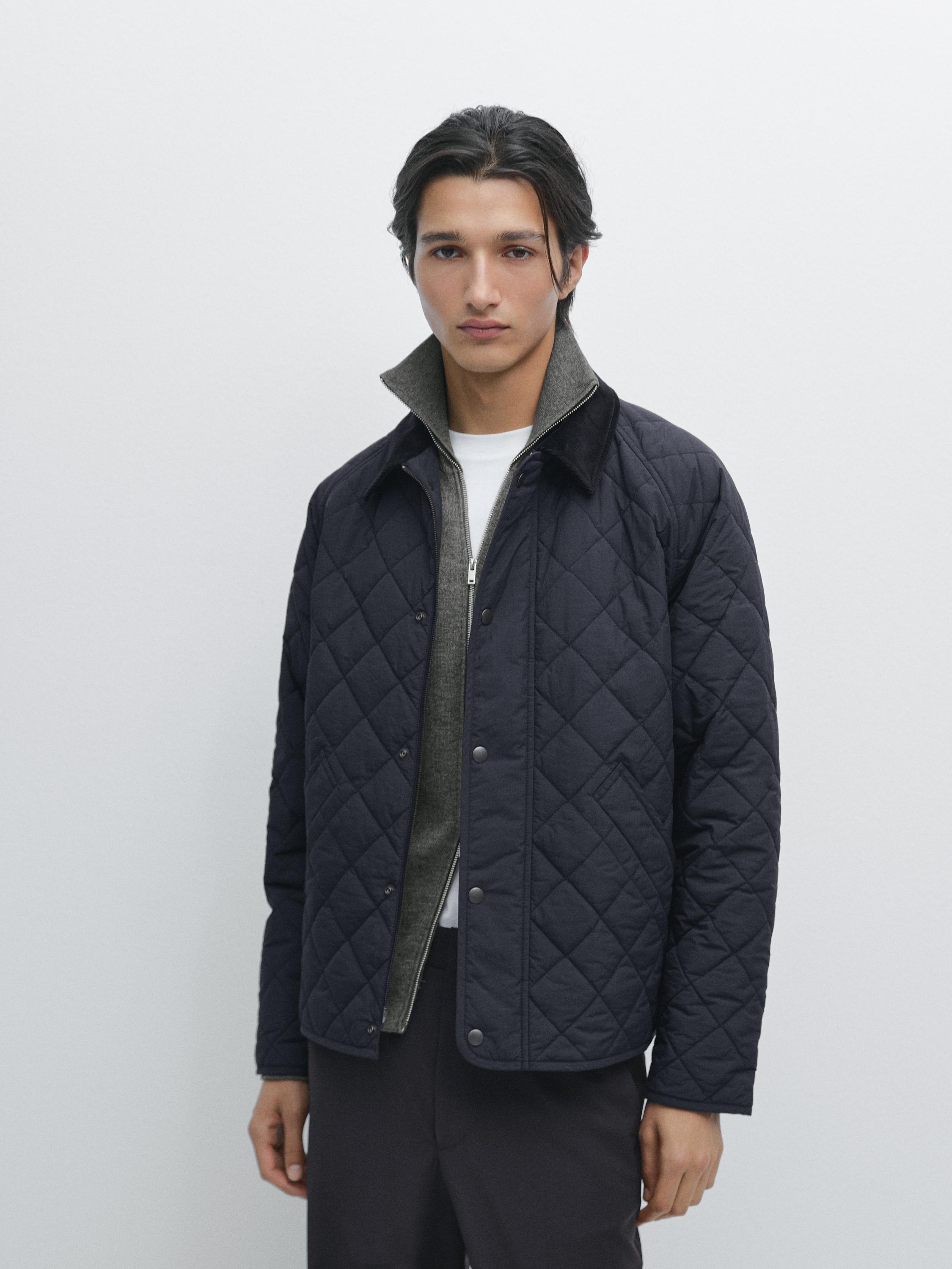 Puffer jacket with nappa collar