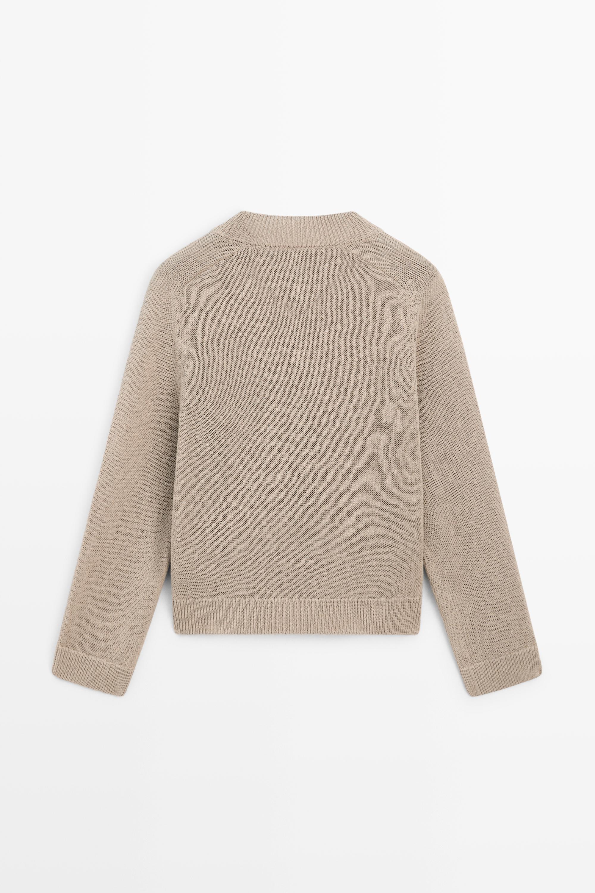 Cotton blend V-neck knit sweater — MINK