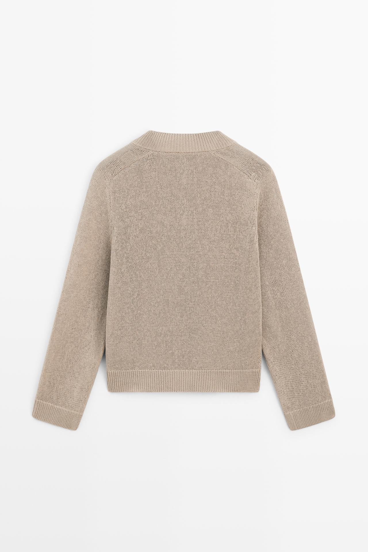 Cotton blend V-neck knit sweater — MINK