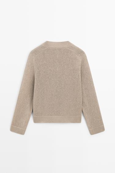 Cotton blend V-neck knit sweater — MINK 6