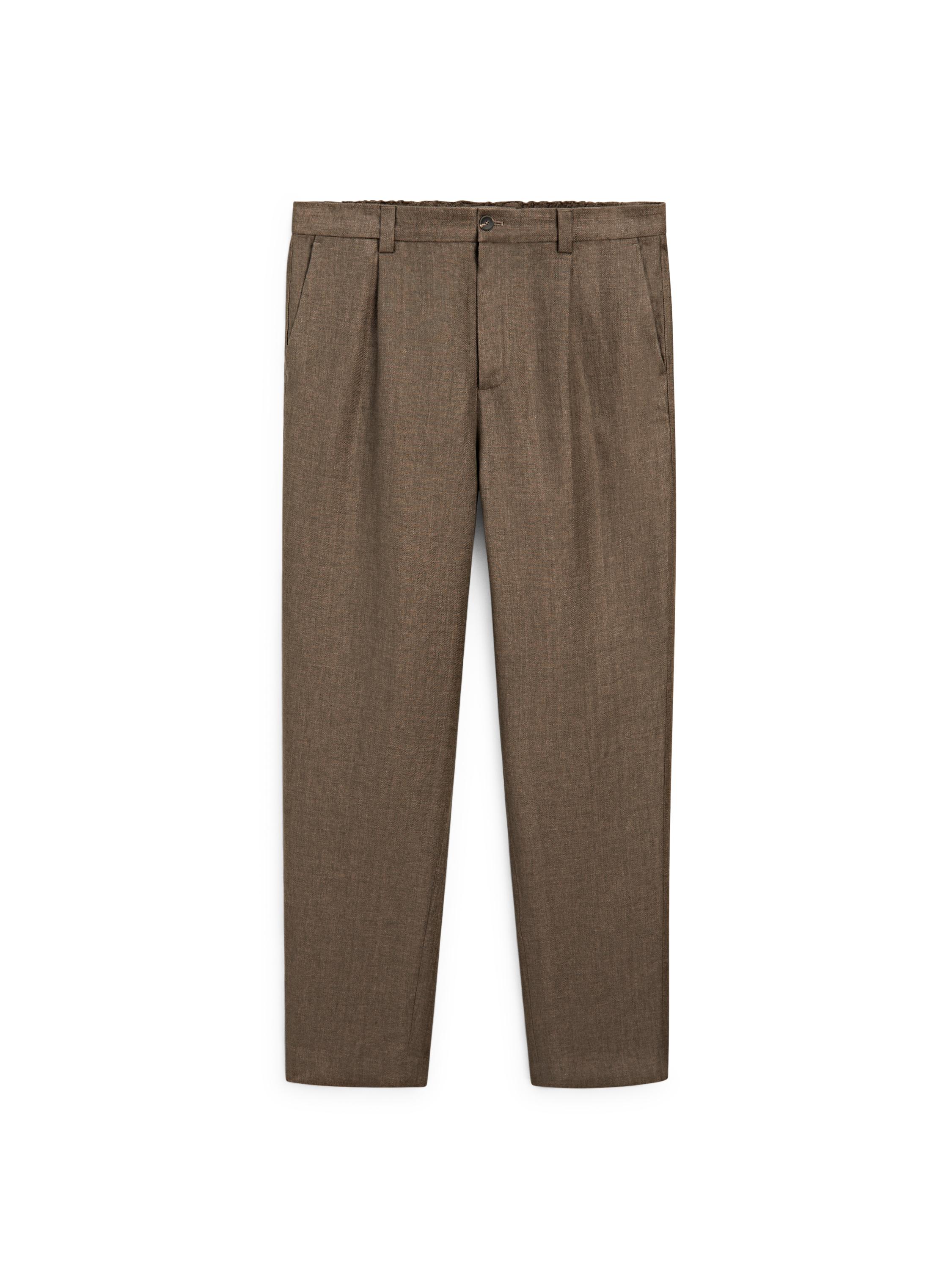 Total look linen trousers with herringbone detail — OCHRE