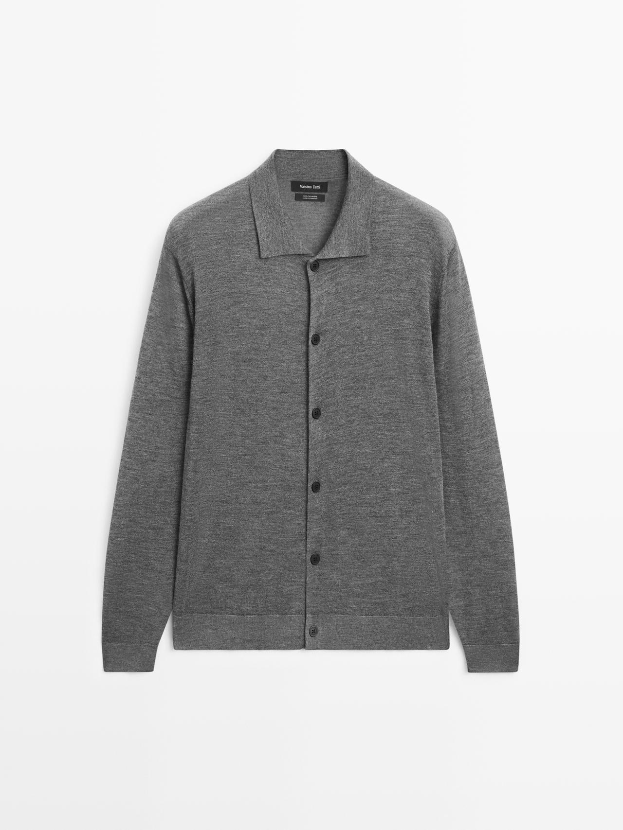 Massimo Dutti - Herre - Cardigan I 100% Kashmirstrik - Grå - L