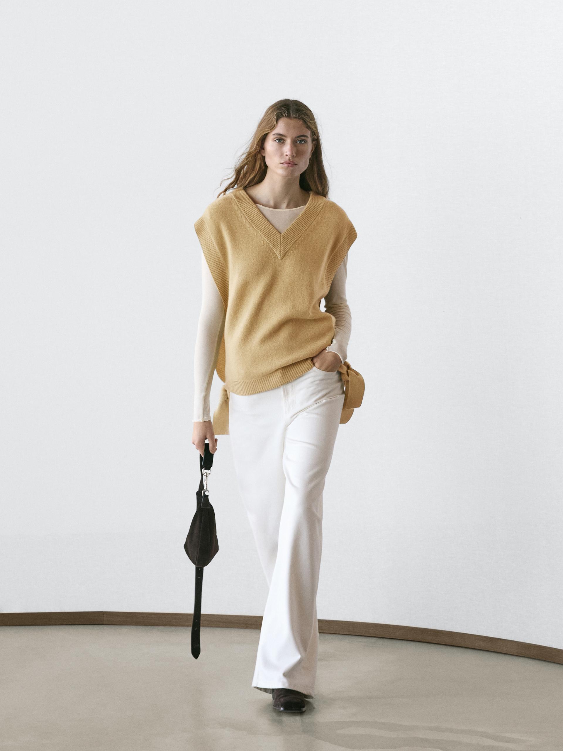 Pettorina Con Scollo A V E Fiocchi - Verde - 01 - Massimo Dutti - Femminile