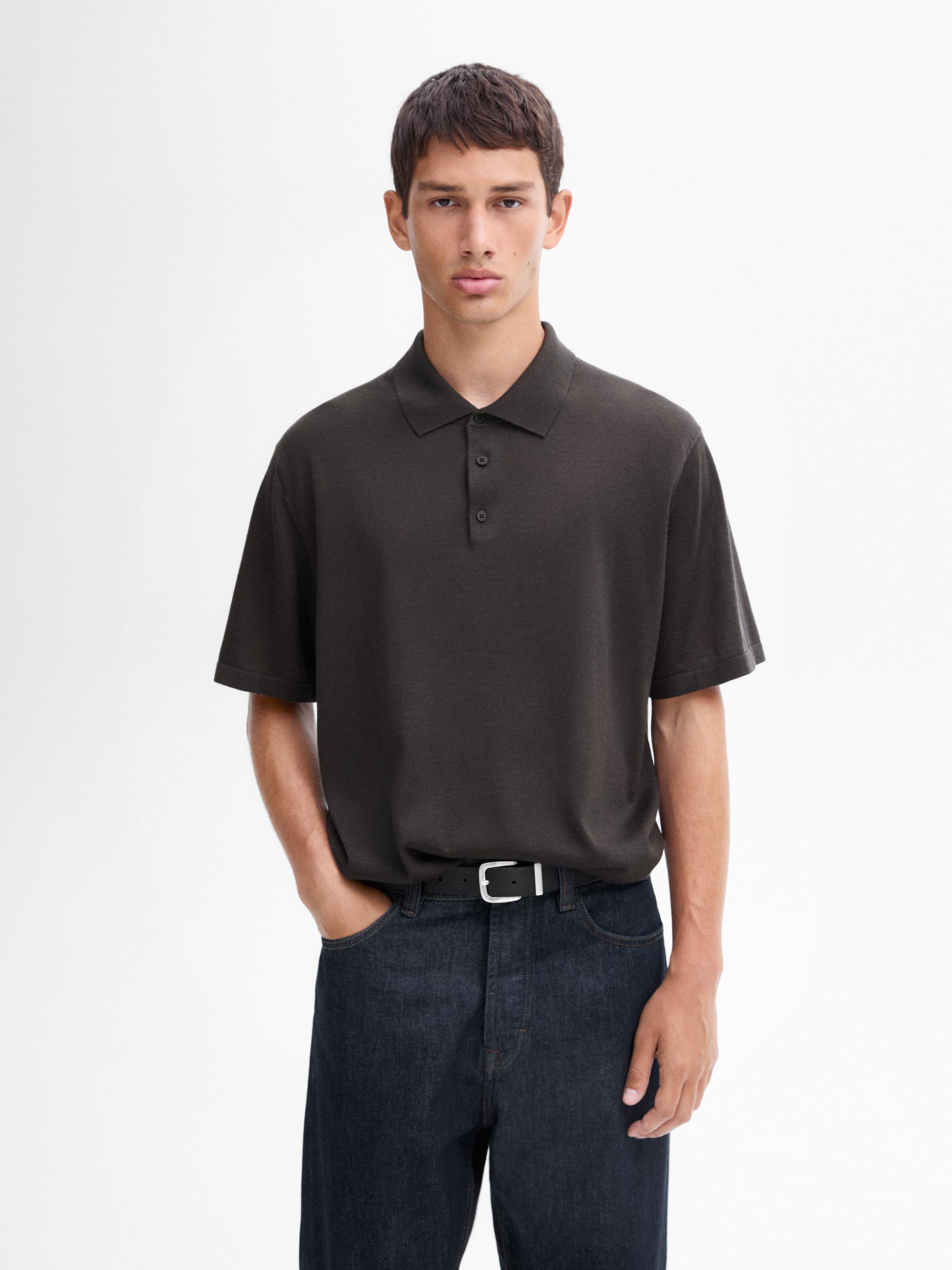Short sleeve wool blend polo sweater