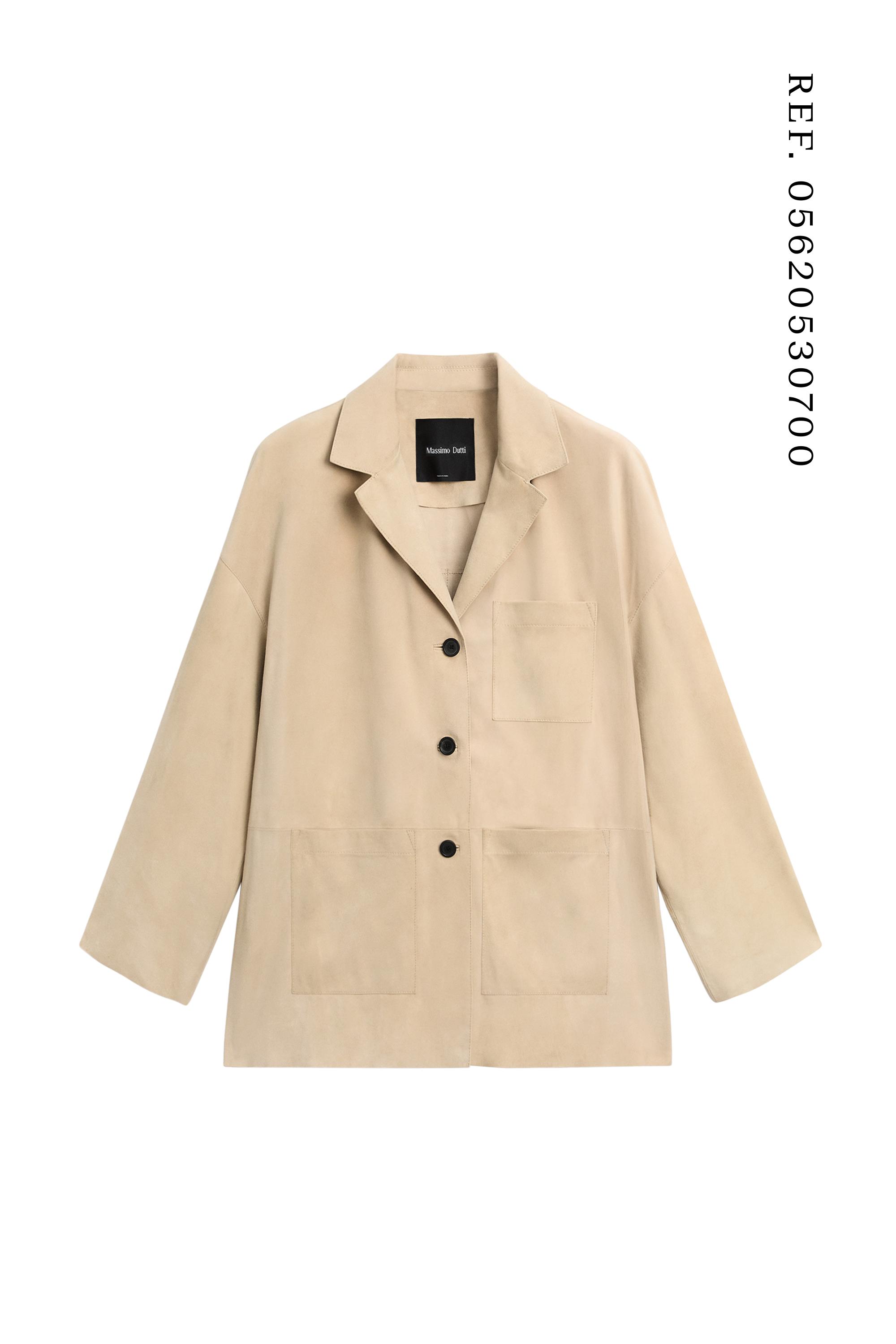 Suede leather blazer with pockets — BEIGE