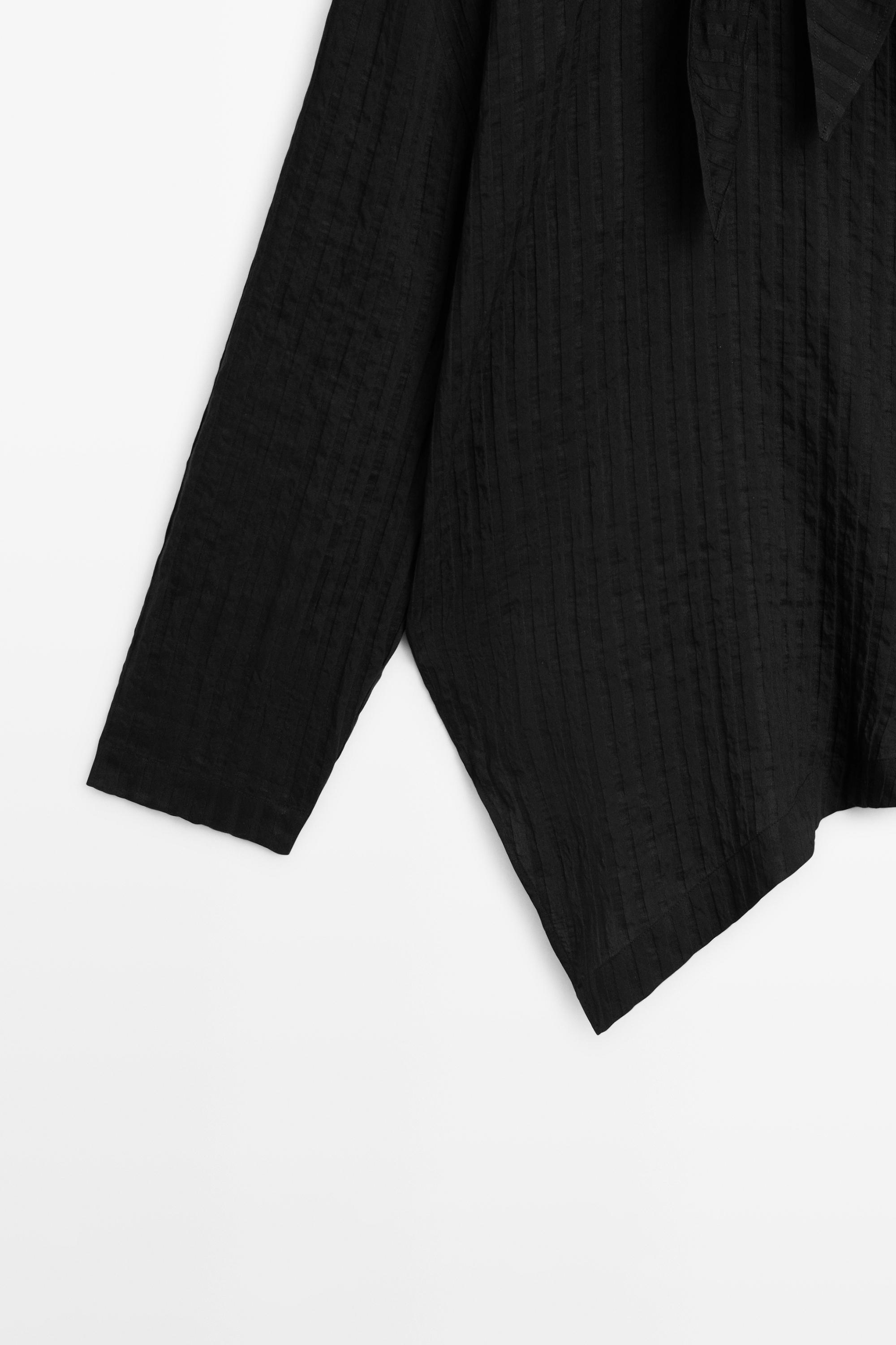 Striped flowing shirt with scarf detail — BLACK