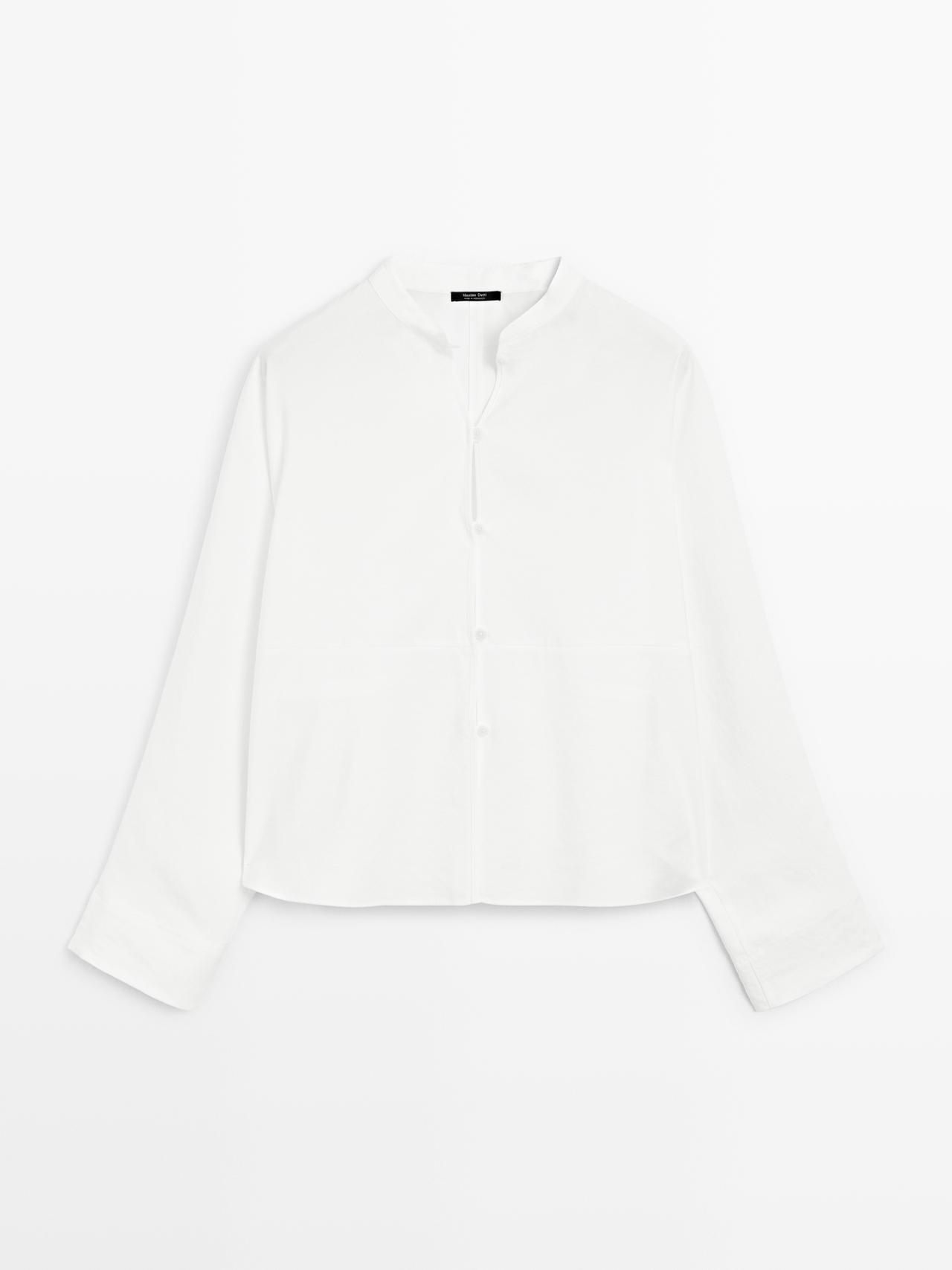 Massimo Dutti - Dame - Skjorte Med Kinakrave Og Syning Foran - Beige - M