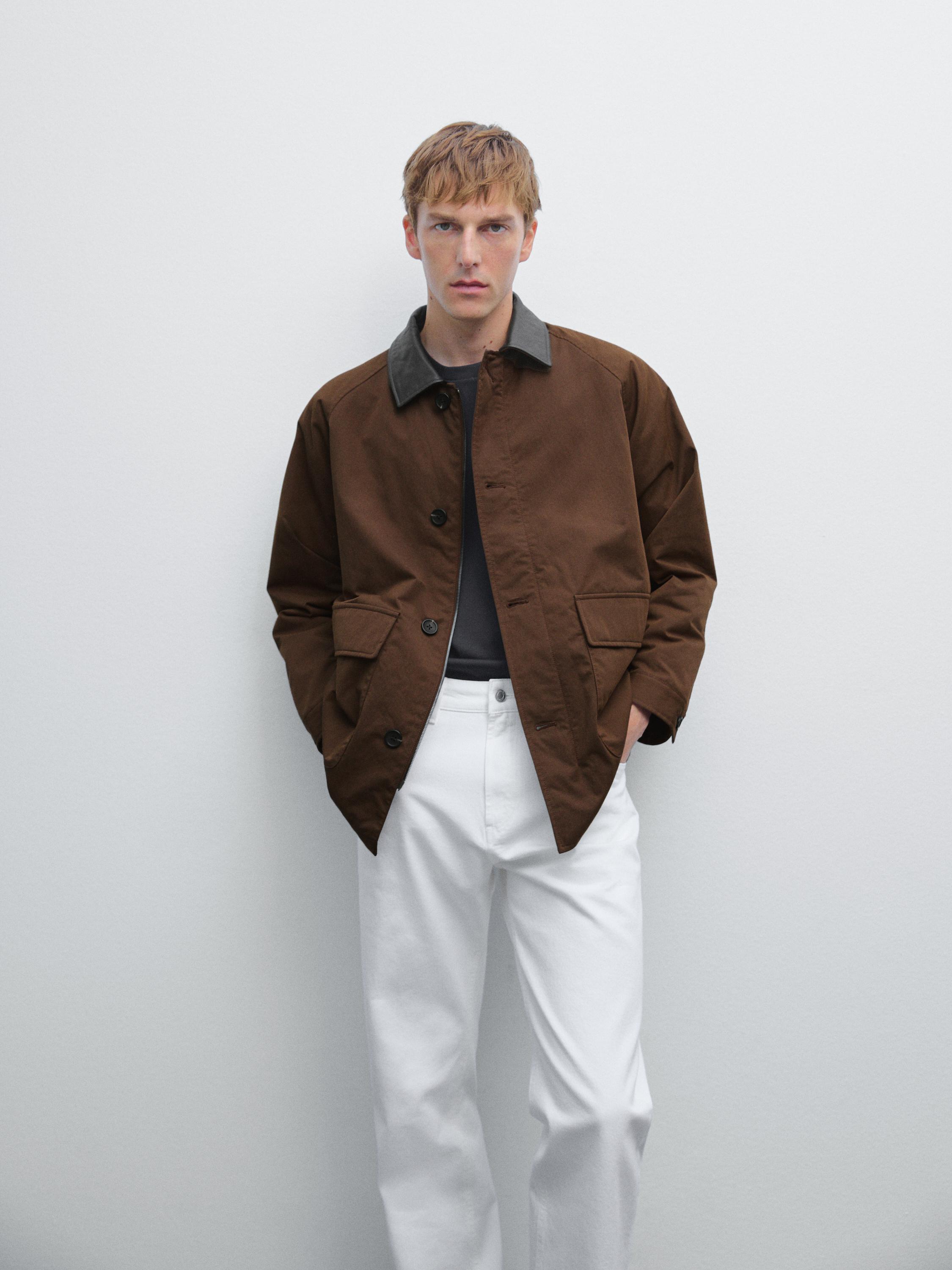 Short parka with collar detail