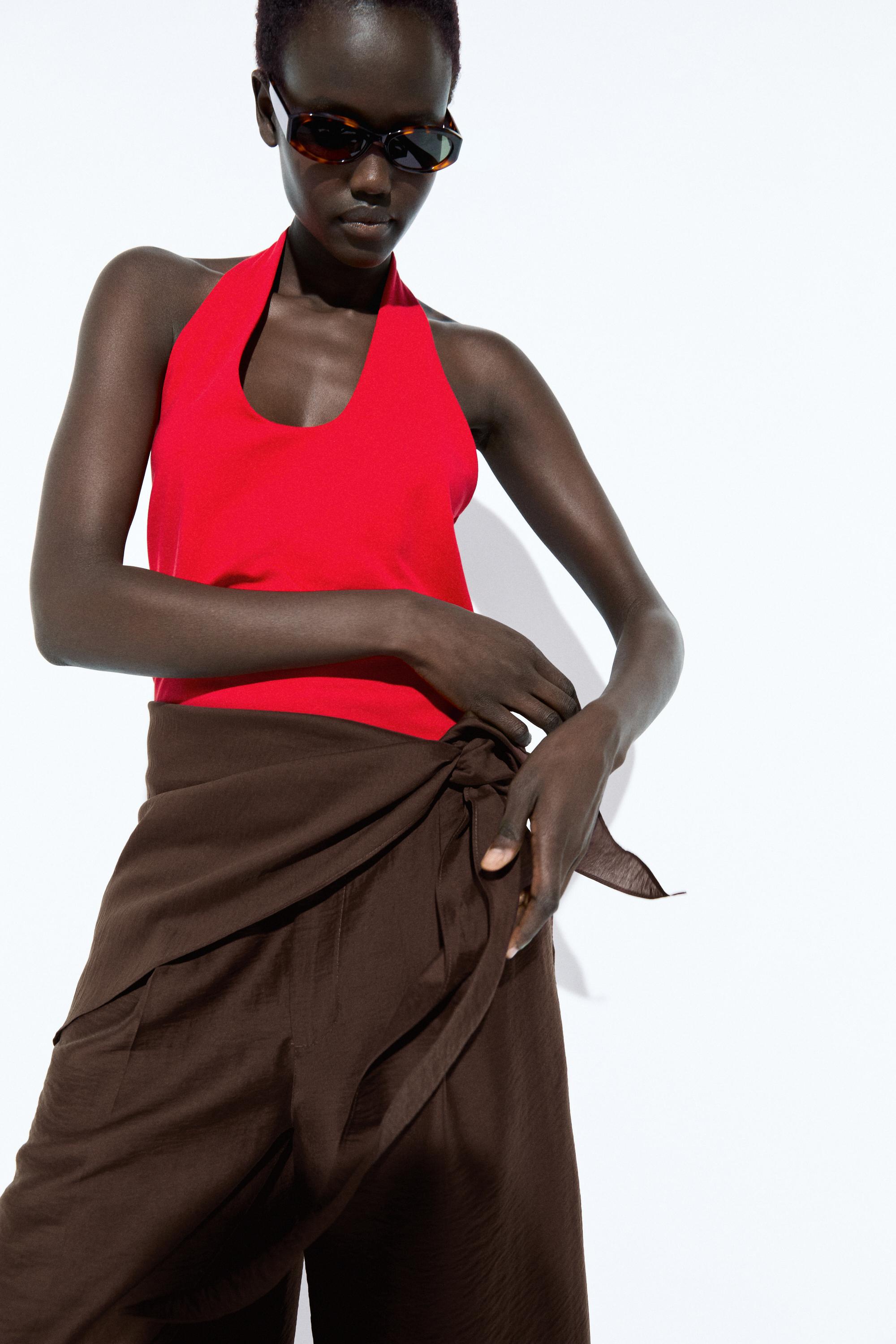 Long flowing Bermuda shorts with scarf detail — Chocolate