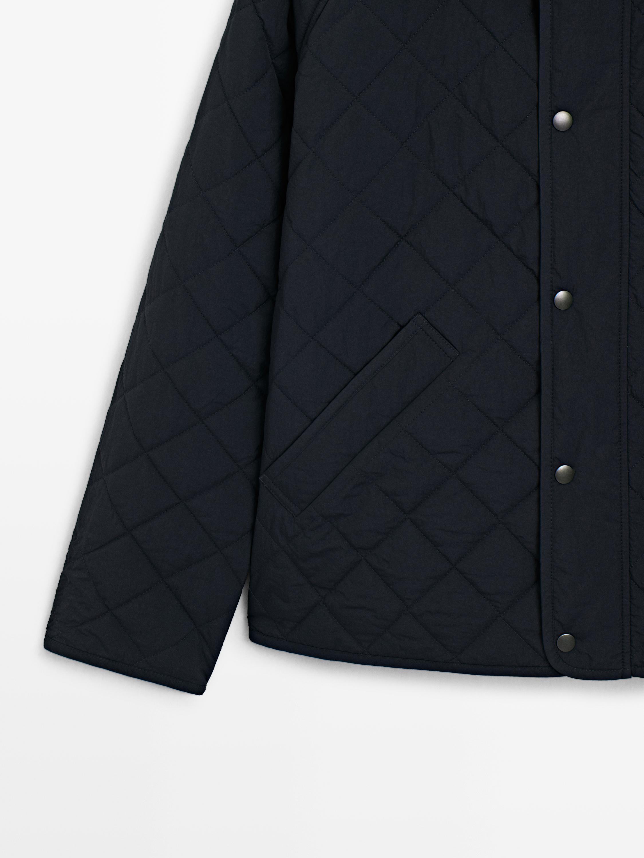 Quilted jacket with corduroy collar · Dark Navy, Brown · Coats
