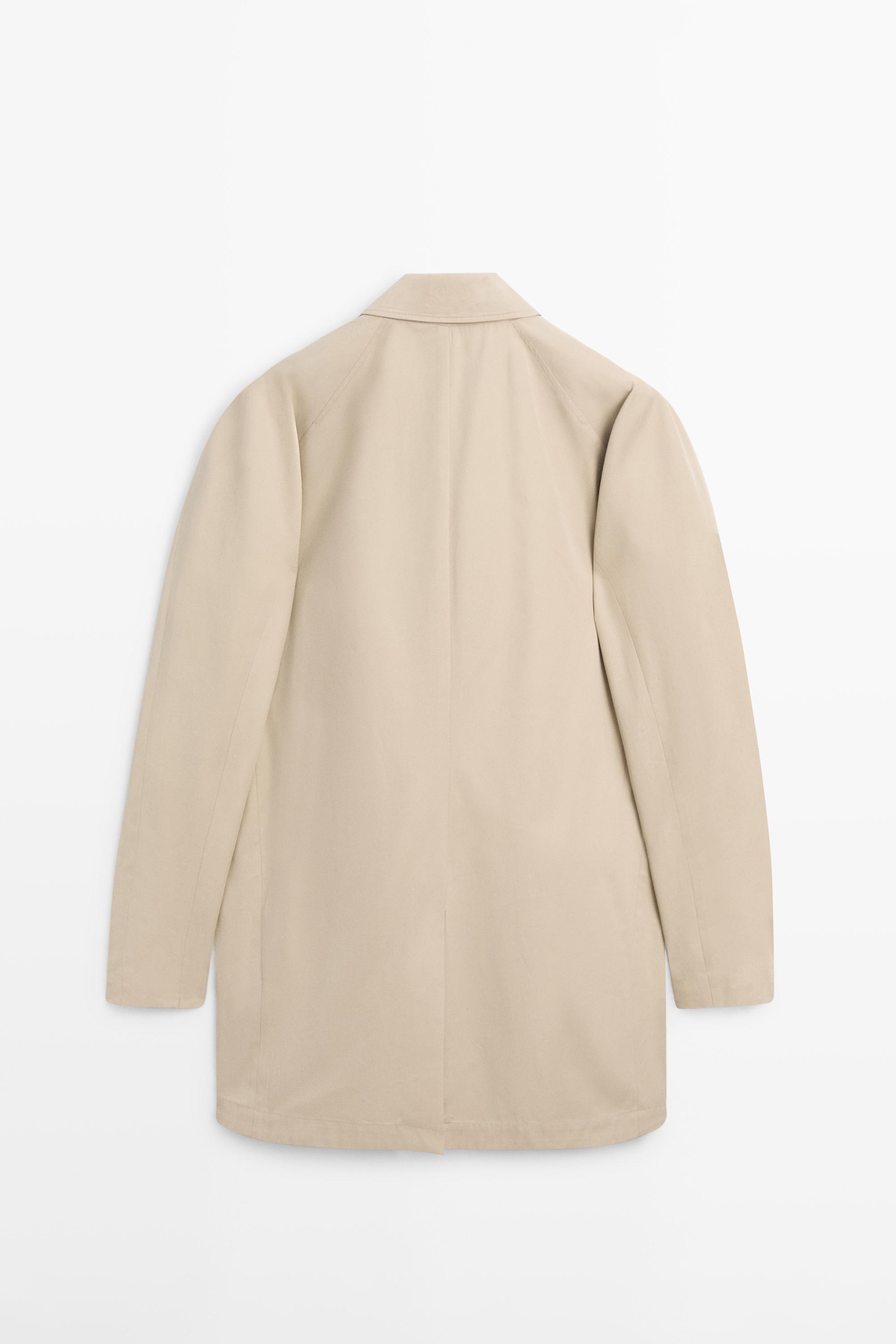 Check cotton trench coat with interior detail — BEIGE