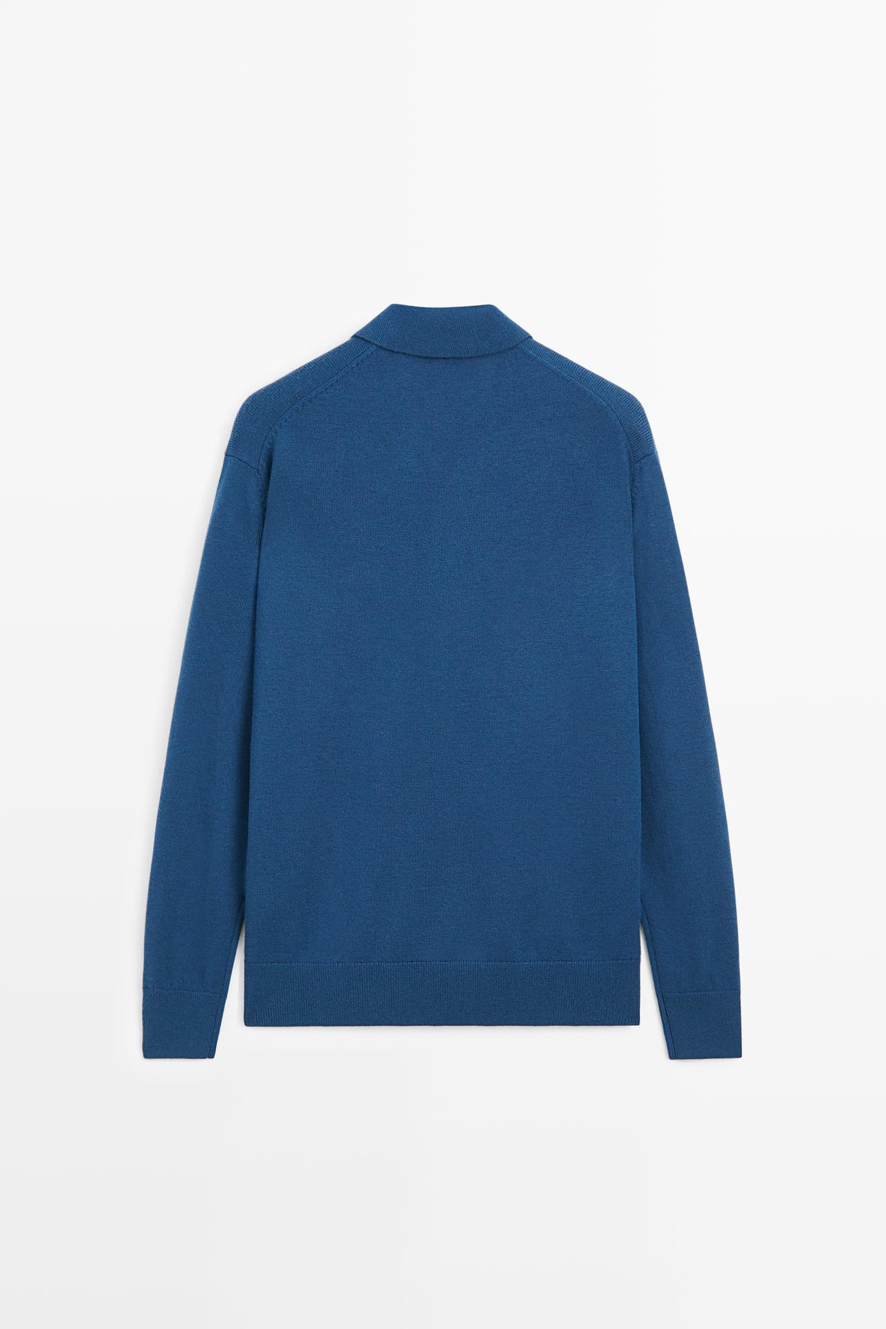 Wool-blend knit polo sweater — ELECTRIC BLUE