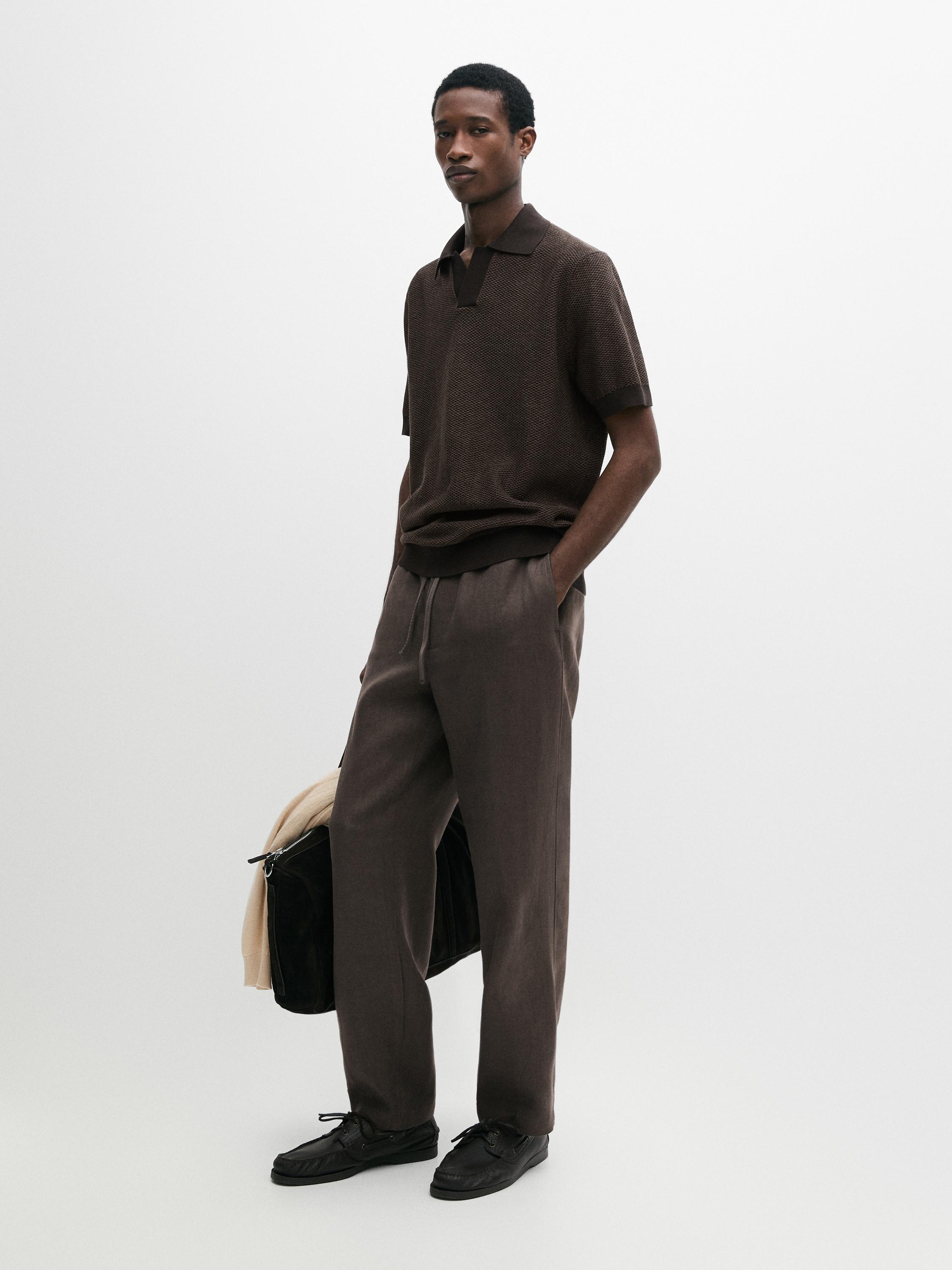Linen jogger fit pants — Greyish green