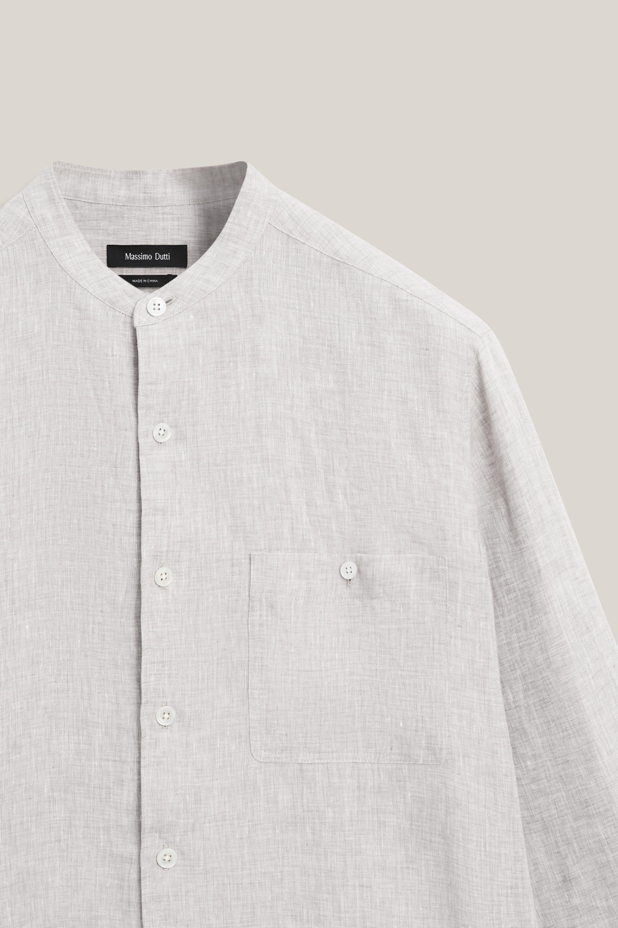 Relaxed fit 100% linen shirt with stand collar - LIMITED EDITION — SAND