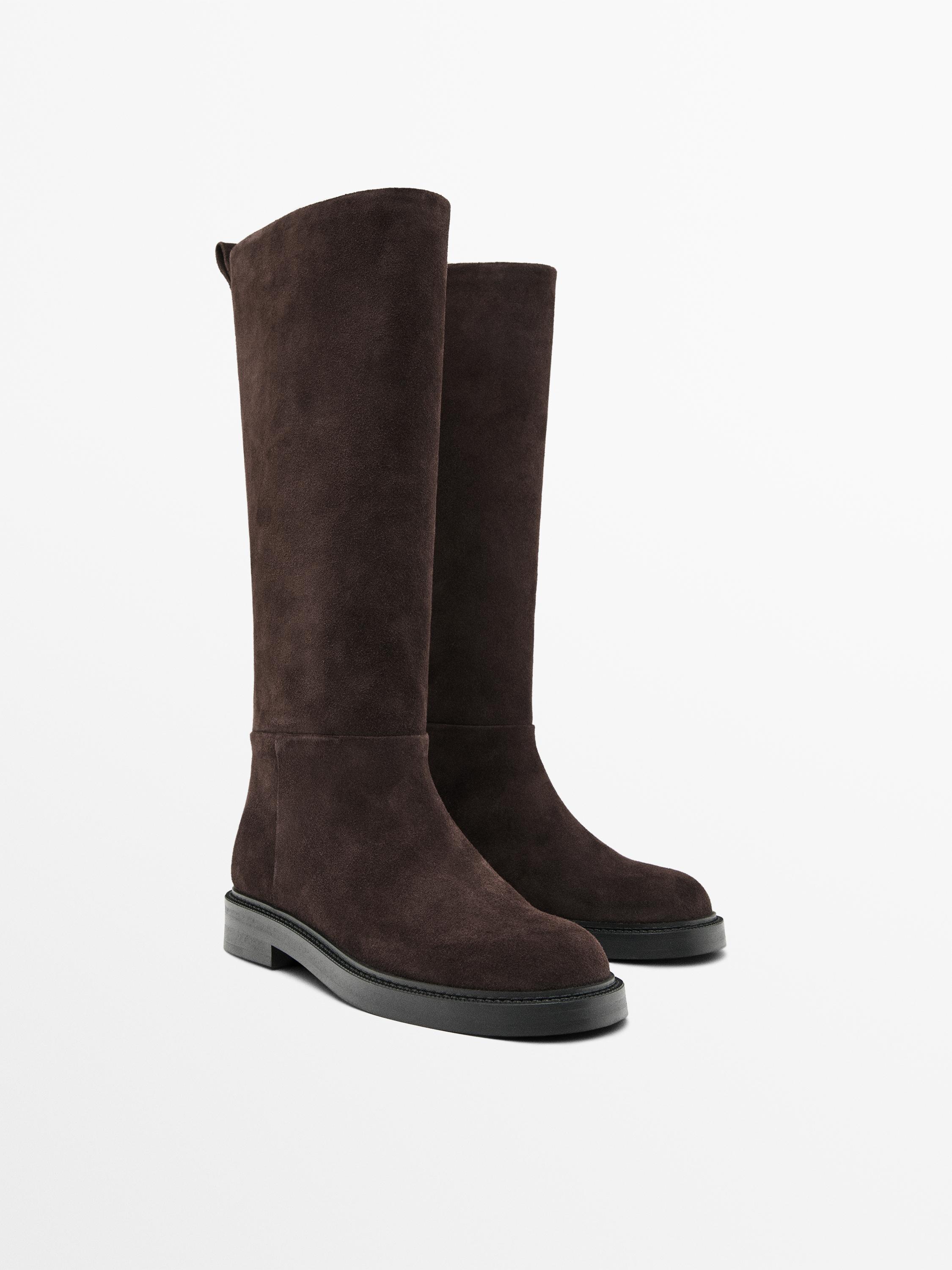 Bottes hautes en croûte de cuir