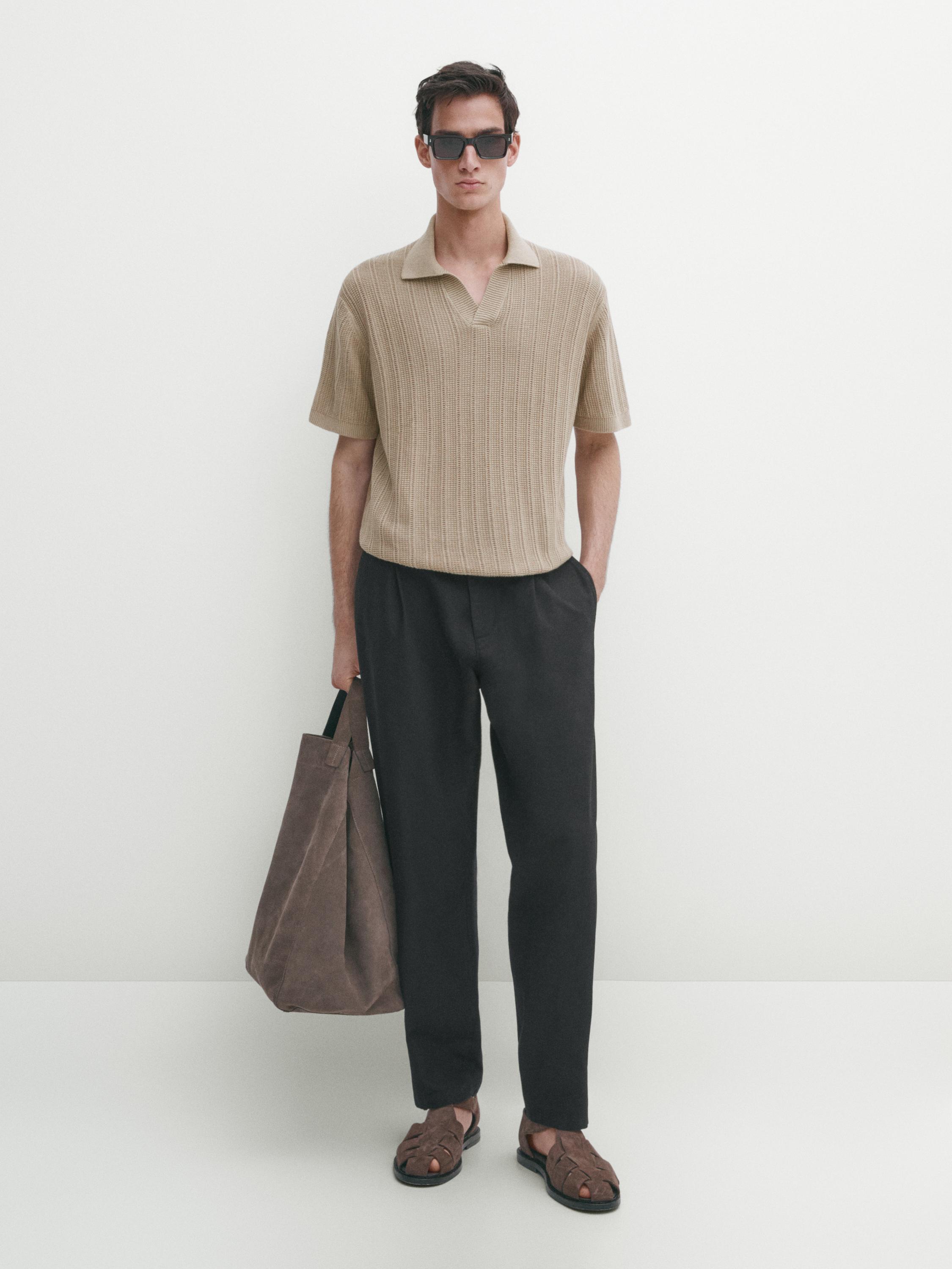 Short sleeve rib polo sweater