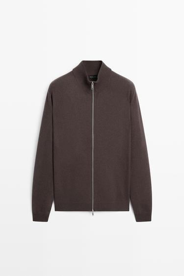Wool blend zip-detail cardigan — BROWN 2