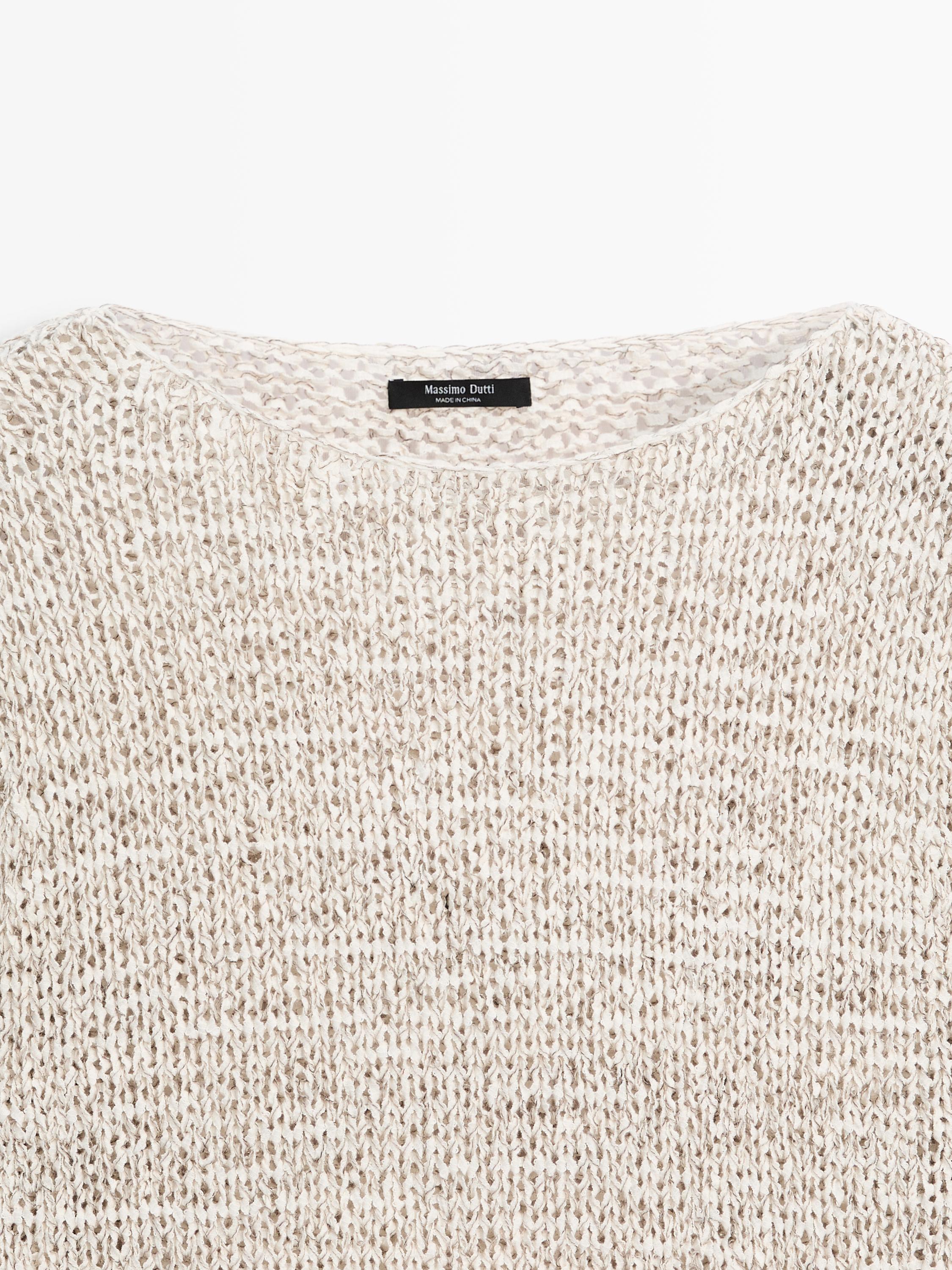 Boat neck knit sweater — BEIGE